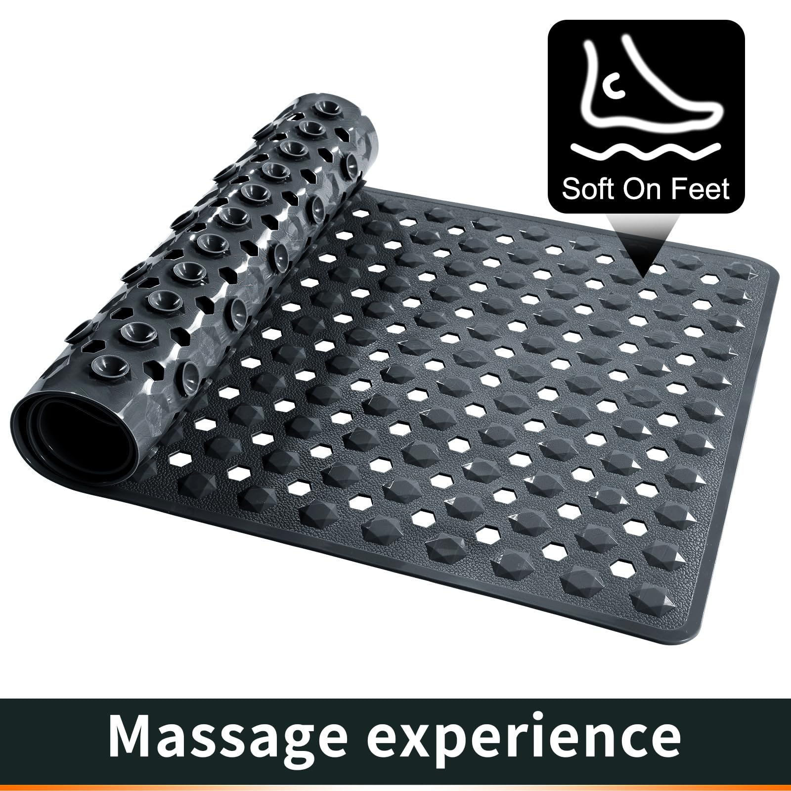 Yimobra Bathtub Shower Mat 34.5 X 15.5, Non Slip Bath Mats For Tub Floor With Drain Hole And Suction Cups, Soft On Feet, Machine