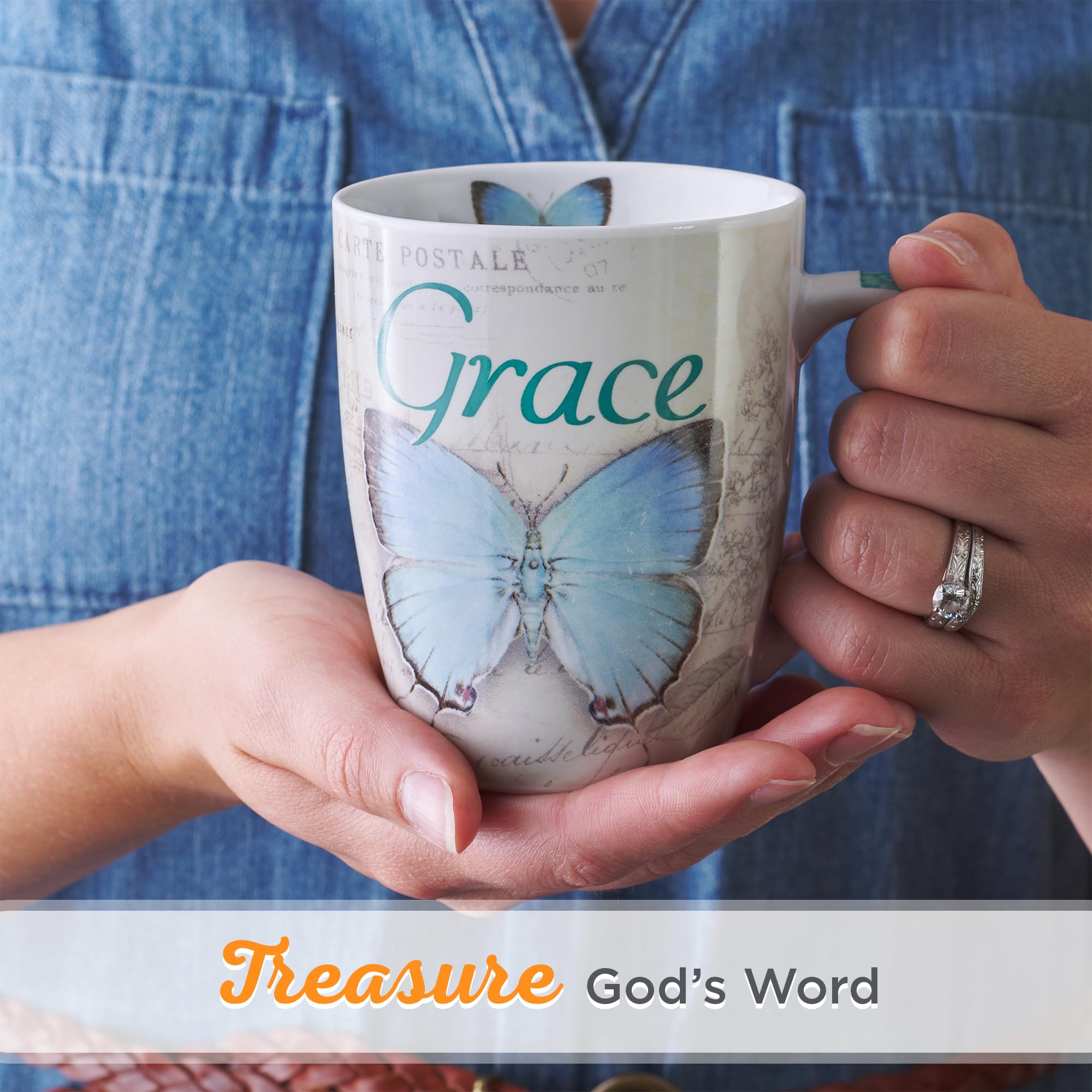 Christian Art Gifts Botanic Blue Butterfly Ceramic Coffee Mug - Inspirational Coffee Cup For Women & Men 12 Oz. Lead-Free Microw