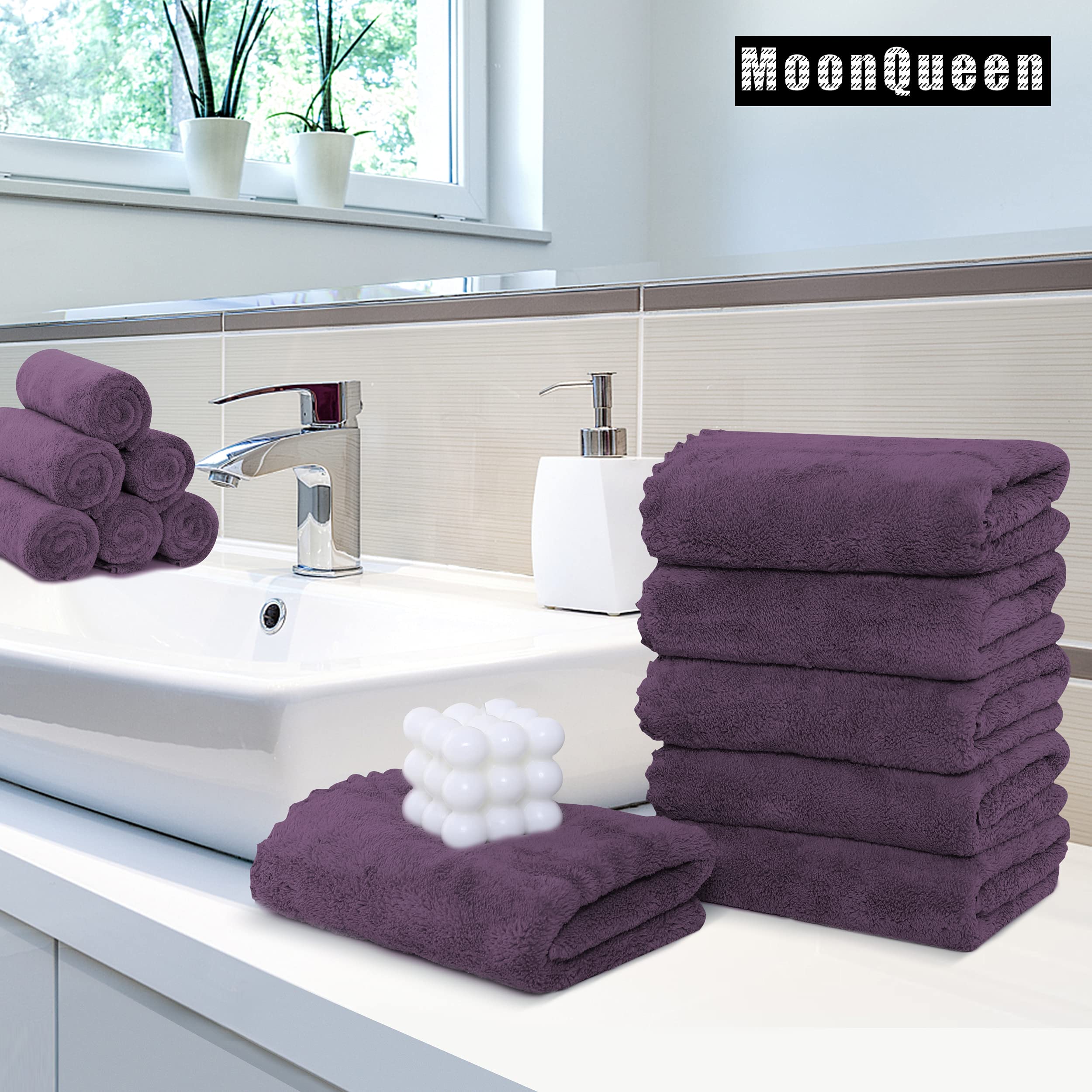 MOONQUEEN 6 Pack Premium Hand Towels - Quick Drying - Microfiber Coral Velvet Highly Absorbent Towels - Multipurpose Use as Hotel  Bathroom  Shower  Spa  Hand Towel 16 x 28 inches (Plum)
