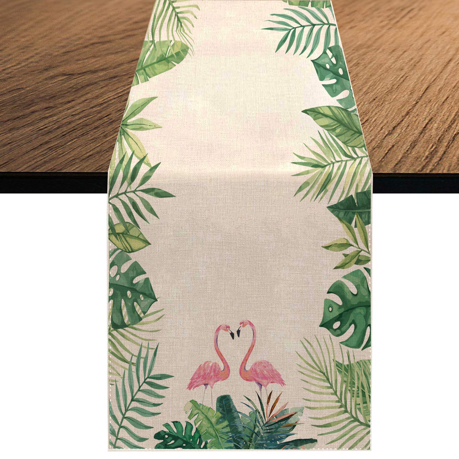 Summer Flamingo Table Runner,Seasonal Spring Summer Green Plants Holiday Kitchen Dining Table Decoration For Home Party Decor 13