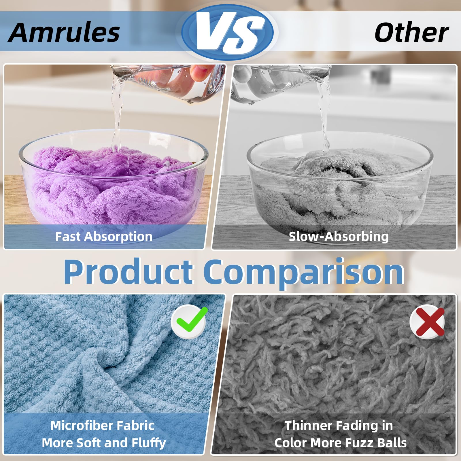 Amrules Hair Towel Wrap, 4 Packs 9.8 X 25.6 Inch Towel Turbans for Wet Hair, Dry Hair Towel, Headbands for Curly and Long Hair -