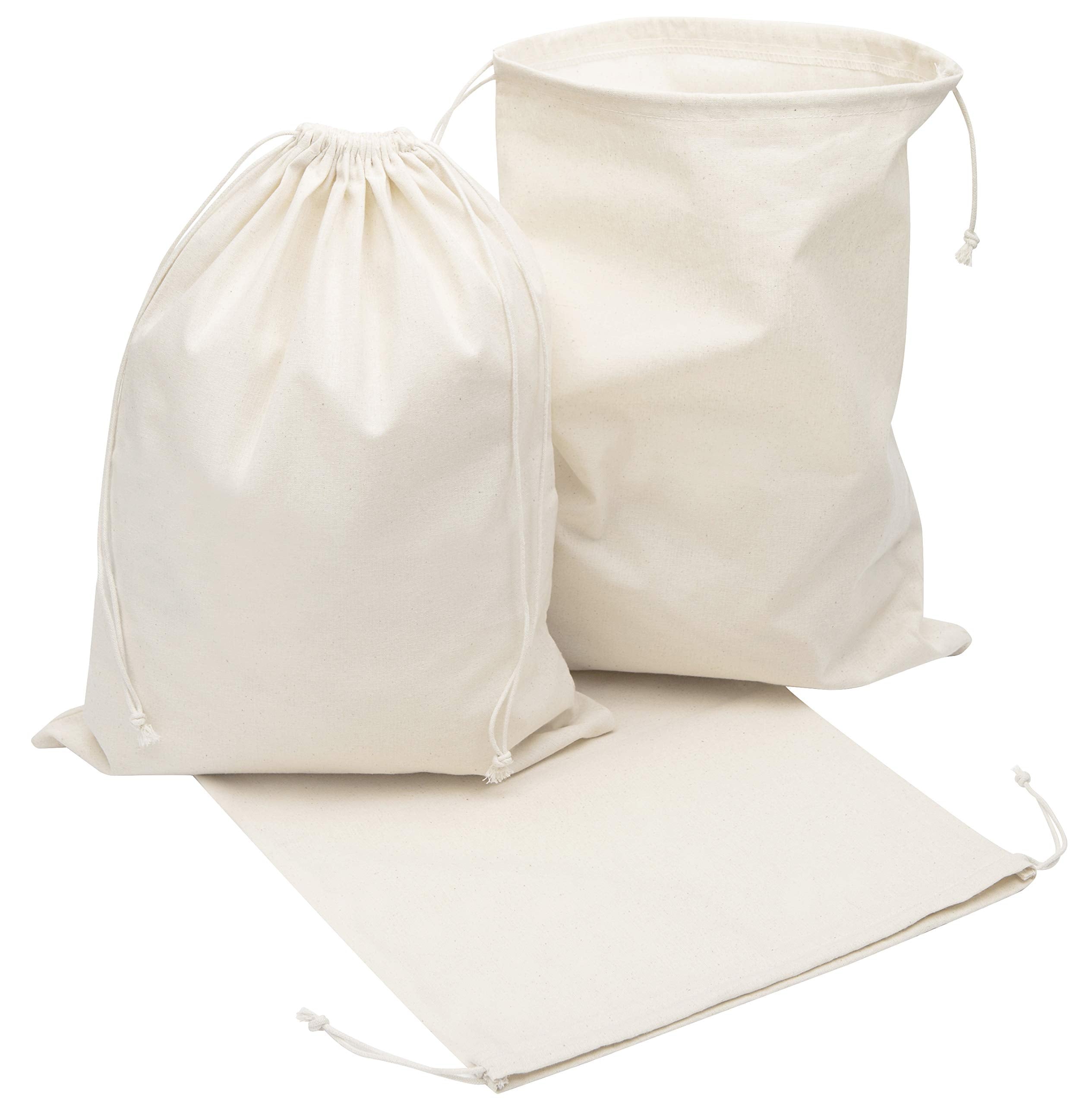 Dr 100 Percent Cotton Muslin Drawstring Bags 12-Pack For Storage Pantry Gifts - Unbleached (8 X 10 Inch, Beige)