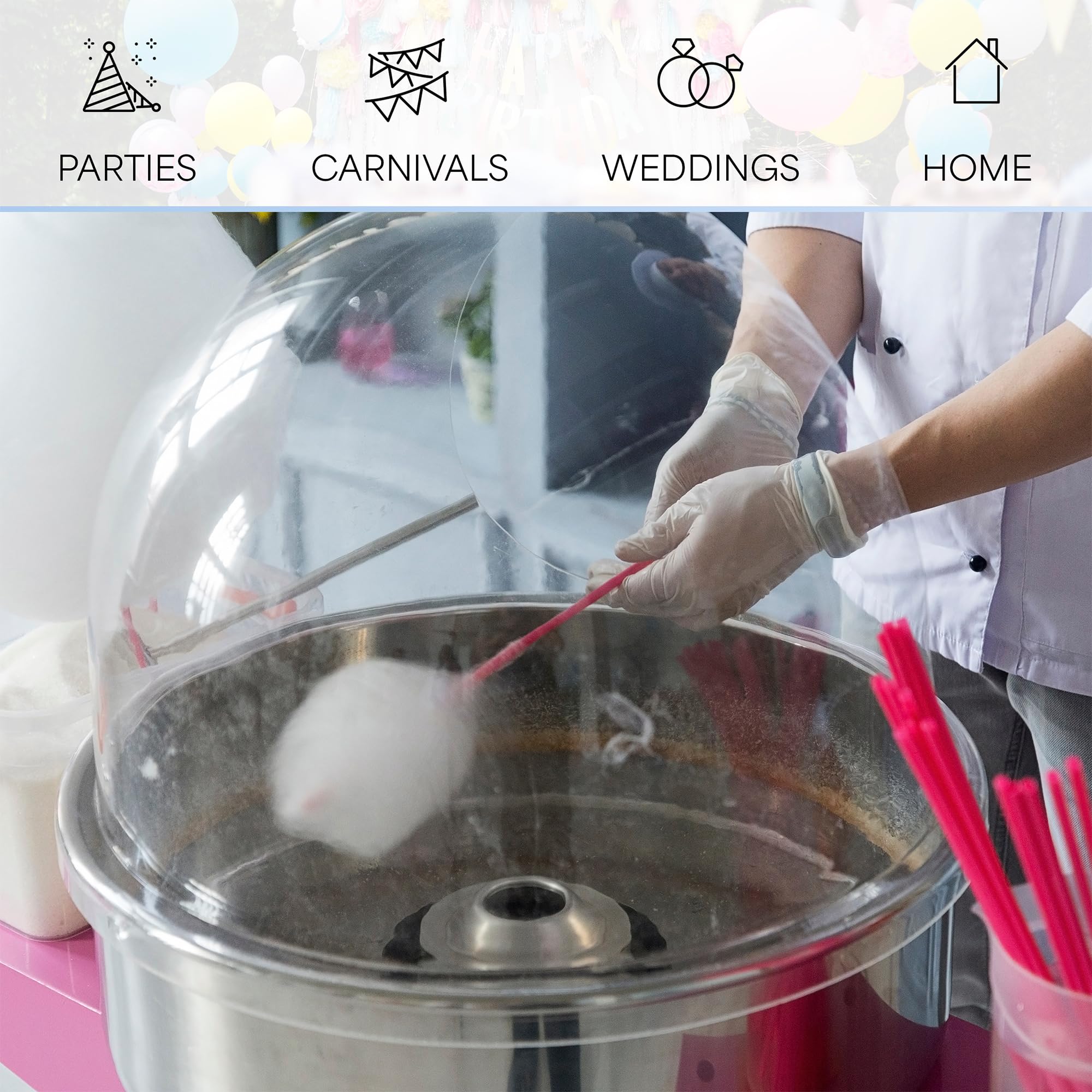 VIVO Cotton Candy Machine, 1030W Commercial Floss Maker, 20" Stainless Steel Bowl, Pink, Model CANDY-V001