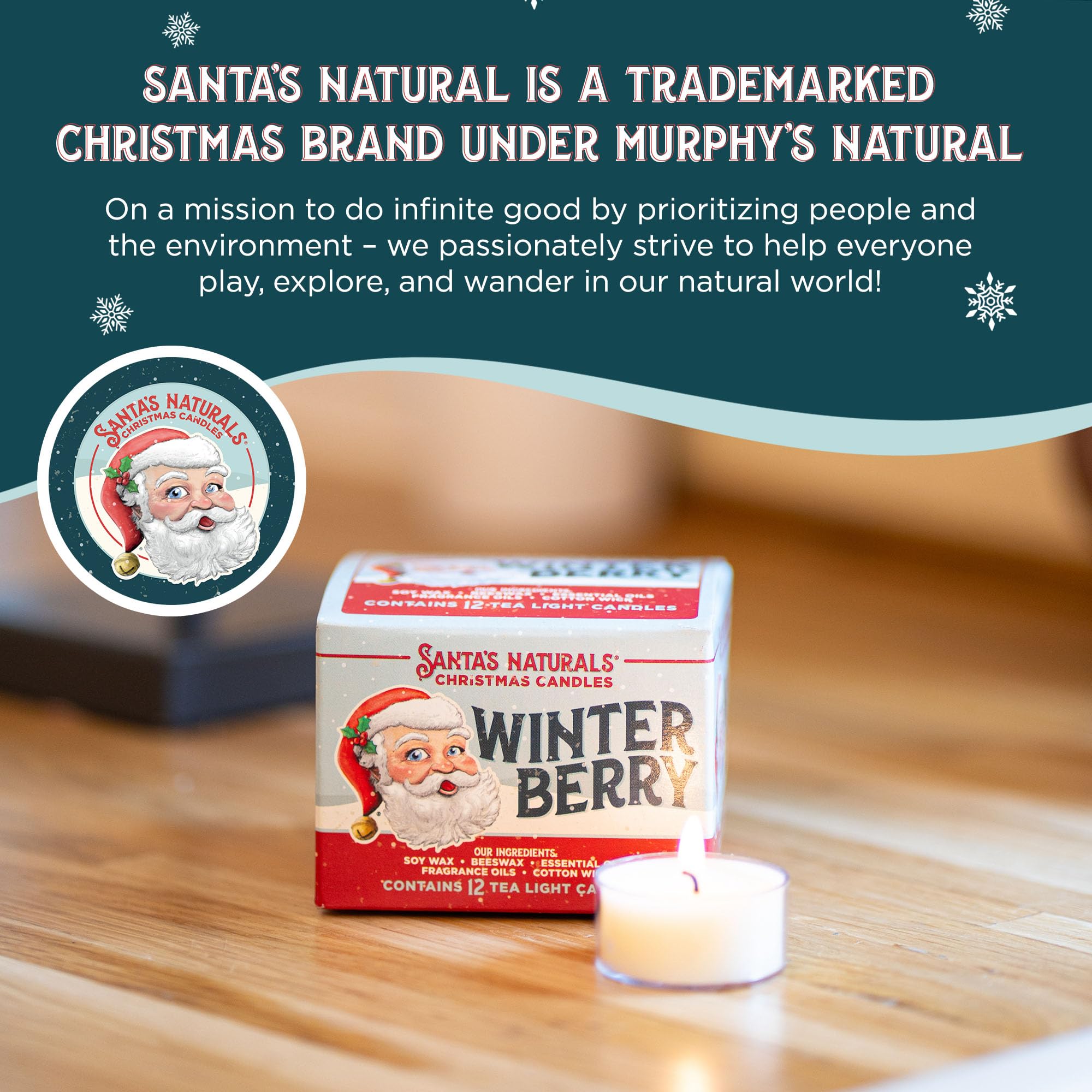 Santa s Naturals Winter Berry Christmas Tea Light Candles for Holidays & Gifts, Cinnamon & Spice Scent, Soy & Beeswax Blend, 4-H