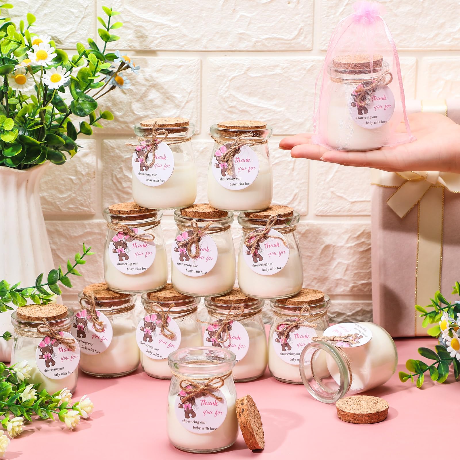 Threlaco 20 Pcs Baby Shower Favors Party Candle Lavender Scented Jars Candle Bulk Glass Jar Candles Wax Candle for Guests Gender