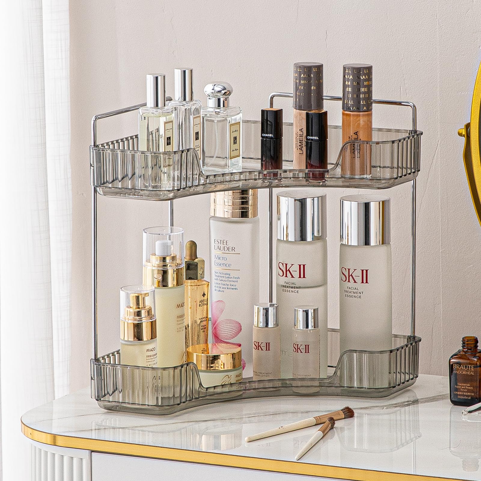 Shuang Qing 2-Tier Corner Bathroom Counter Organizer, Bathroom Countertop Perfume Tray And Vanity Organizer, Makeup Cosmetic Sto