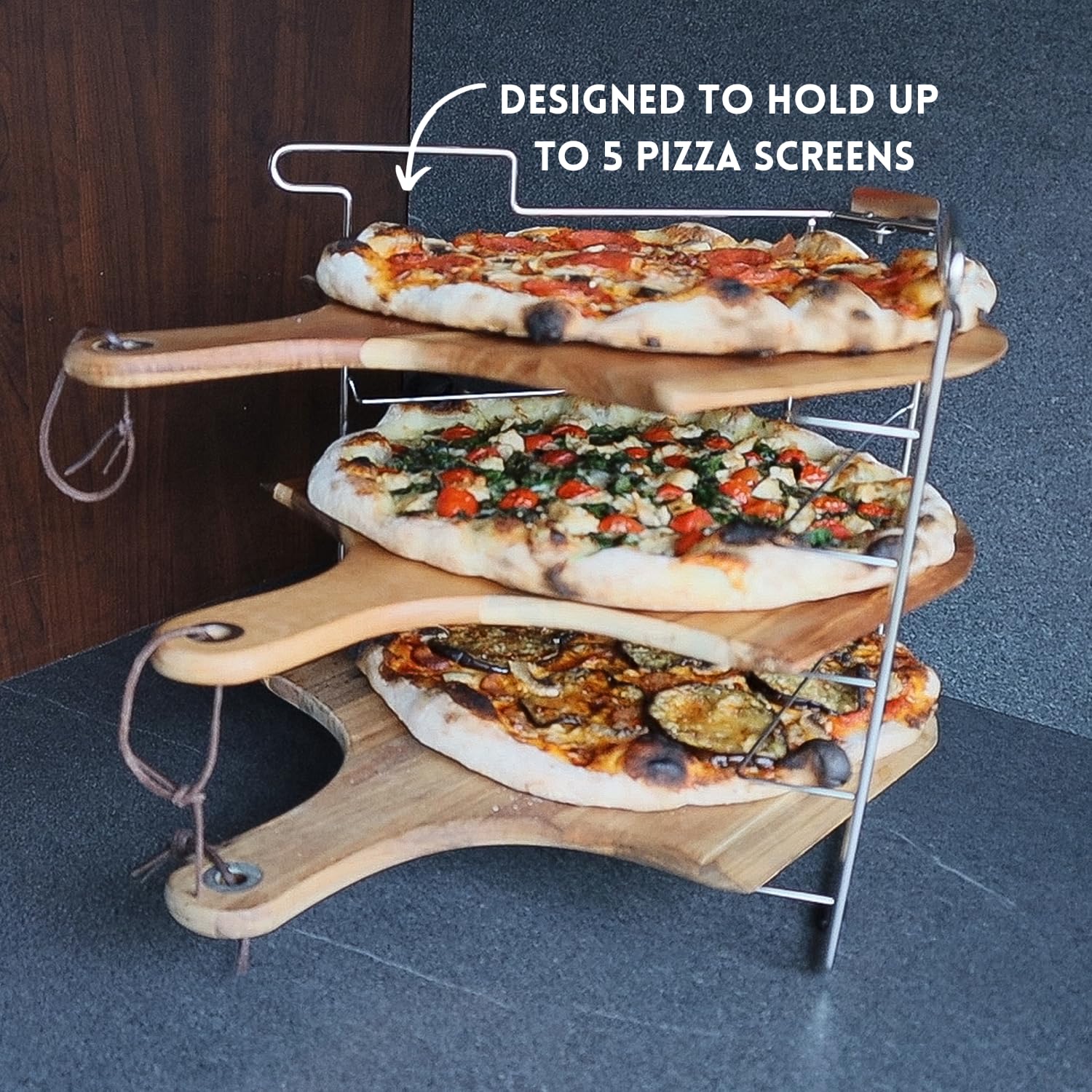 Pinnacolo Folding Pizza Rack With Five 14 Inch Pizza Screens - Compact And Convenient Design For Easy Storage And Baking Multipl
