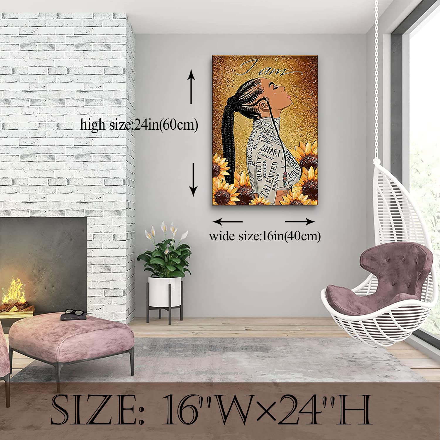 Framed Black Women Girl Wall Art Teen Black Girl Pictures Black Girl Inspirational Poster African American Wall Art for Black Girls Bedroom Wall Decor Ready to Hang16*24''