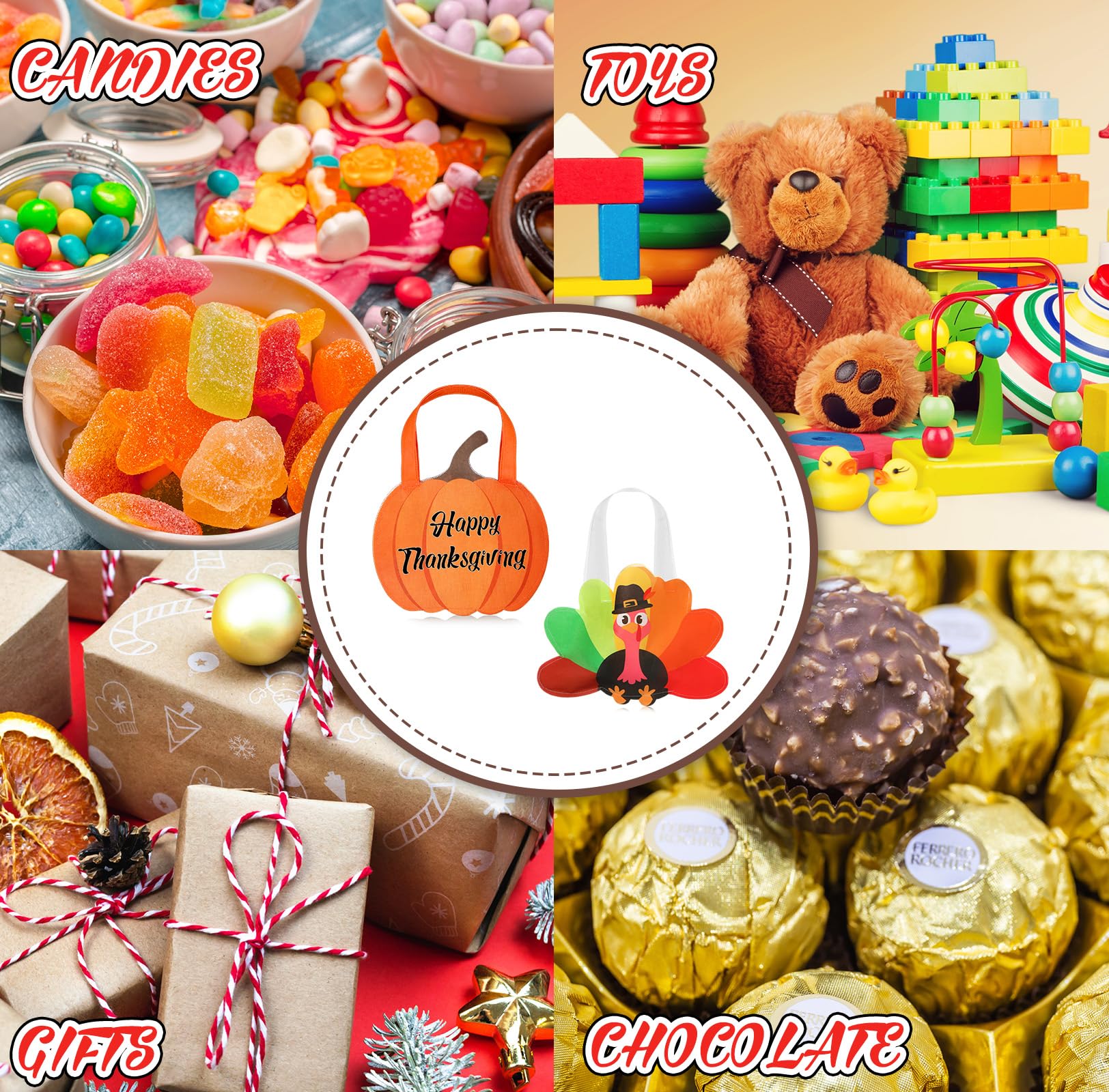 Silkfly 12 Pcs Thanksgiving Turkey Gift Bags Non Woven Reusable Autumn Goodie Candy Tote Bag with Handles Fall Party Favors for