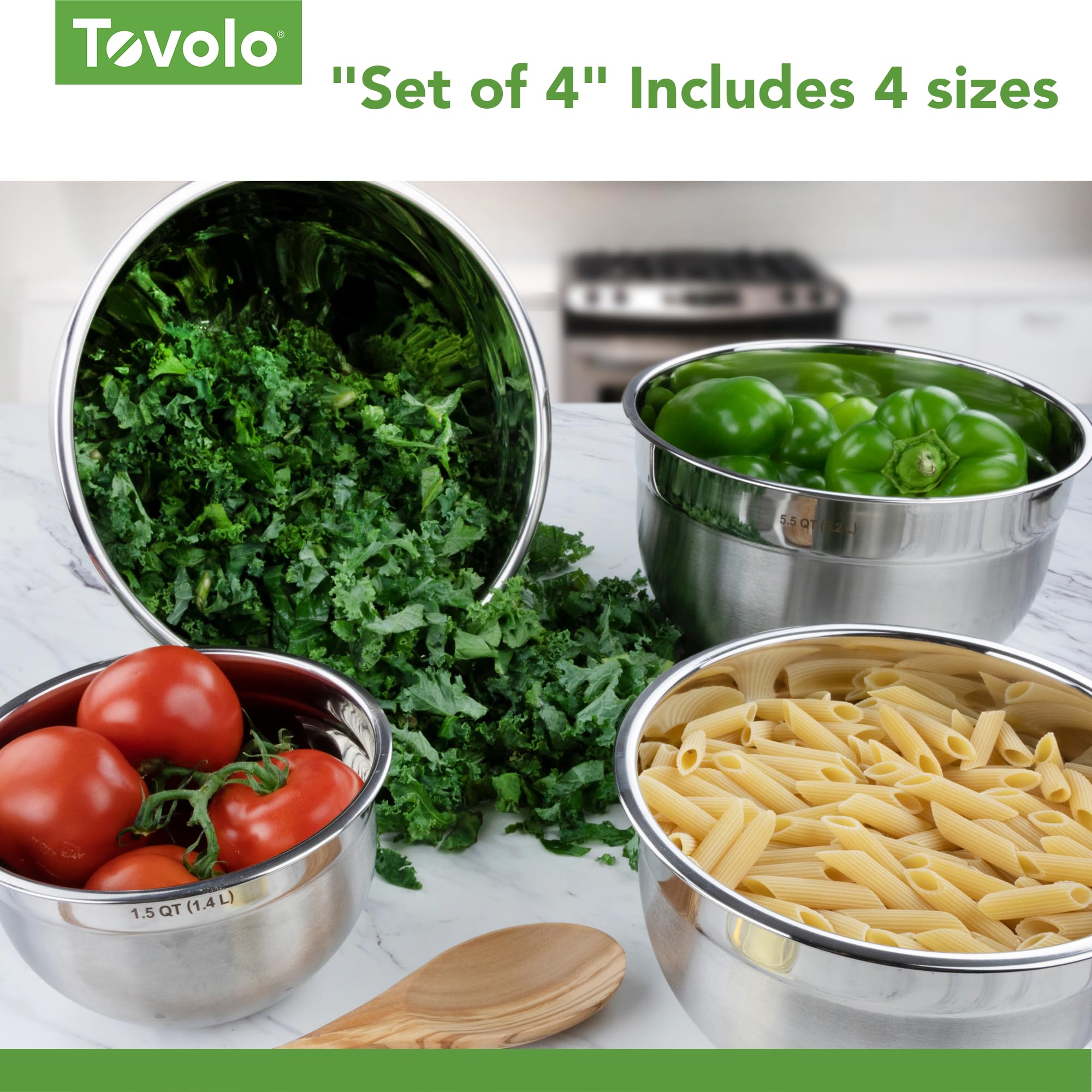 Tovolo Stainless Steel Mixing Bowls, 5.5 Qt - Metal Nesting Mixing Bowl With Rounded Lip For Easy Pour & Minimal Mess - Large &