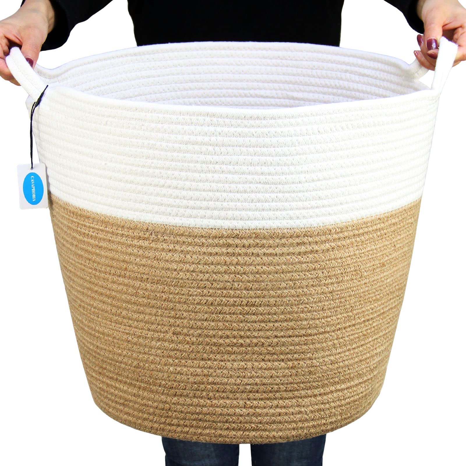 Casaphoria Natural Woven Cotton Rope Storage Basket,Jute Laundry Basket For Bedroom, For Organizing Towels Blanket Basket For Ba