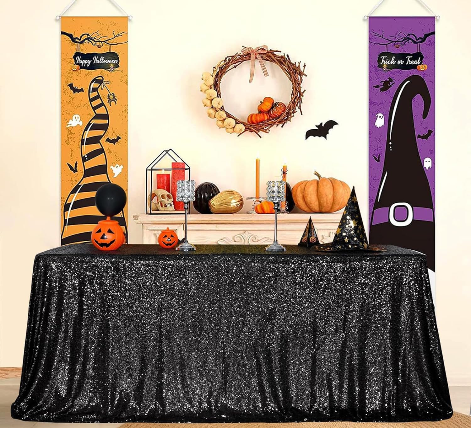 Juya Delight 50 x 80 Black Sequin Tablecloth Rectangle Black Tablecloth for Wedding Birthday Party Festival Ceremony Cake Desser