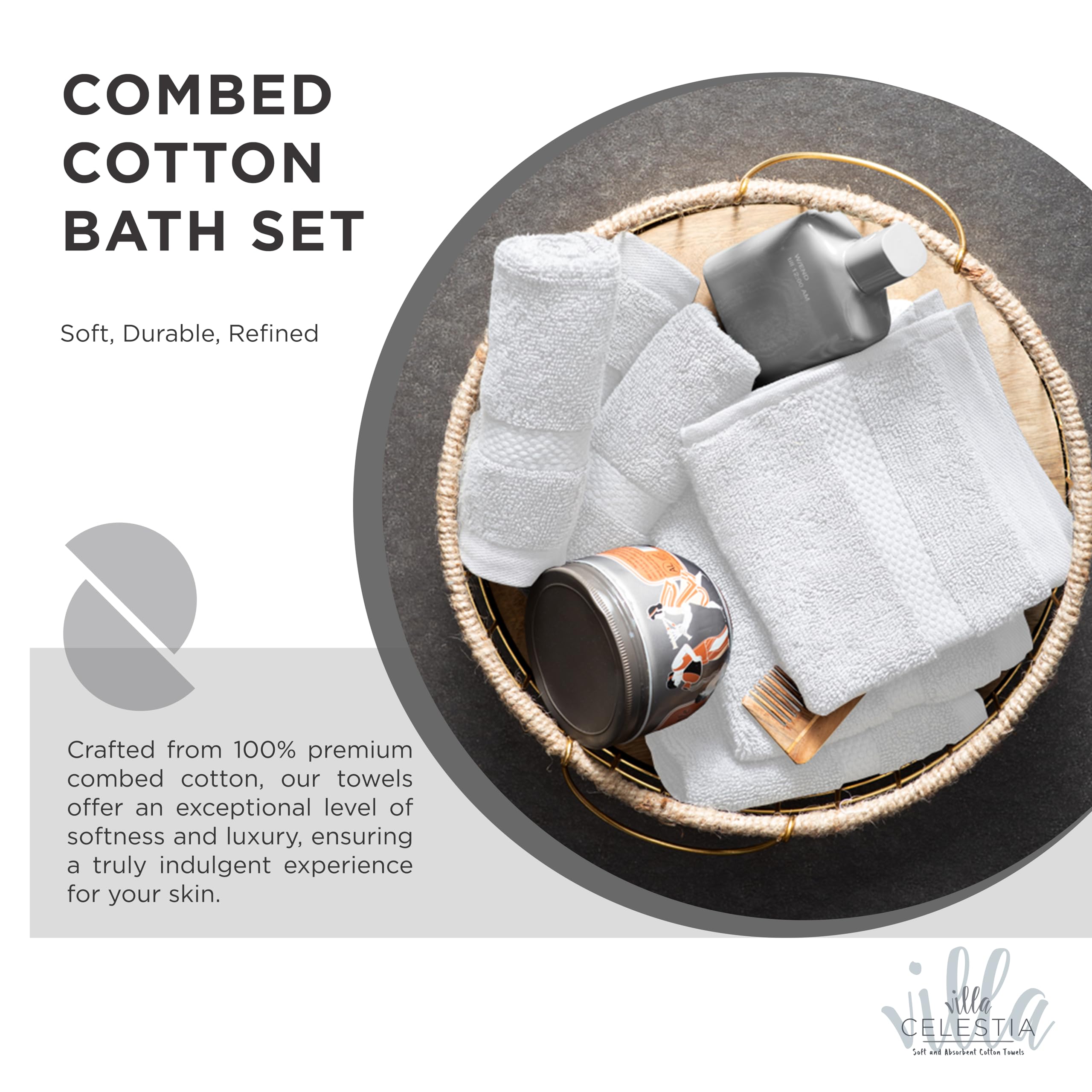 Villa Celestia 100% Cotton Bath Towel Set Of 12-4 Bath Towels, 4 Hand Towels, 4 Wash Cloths, Sustainable, Soft, Highly Absorbent