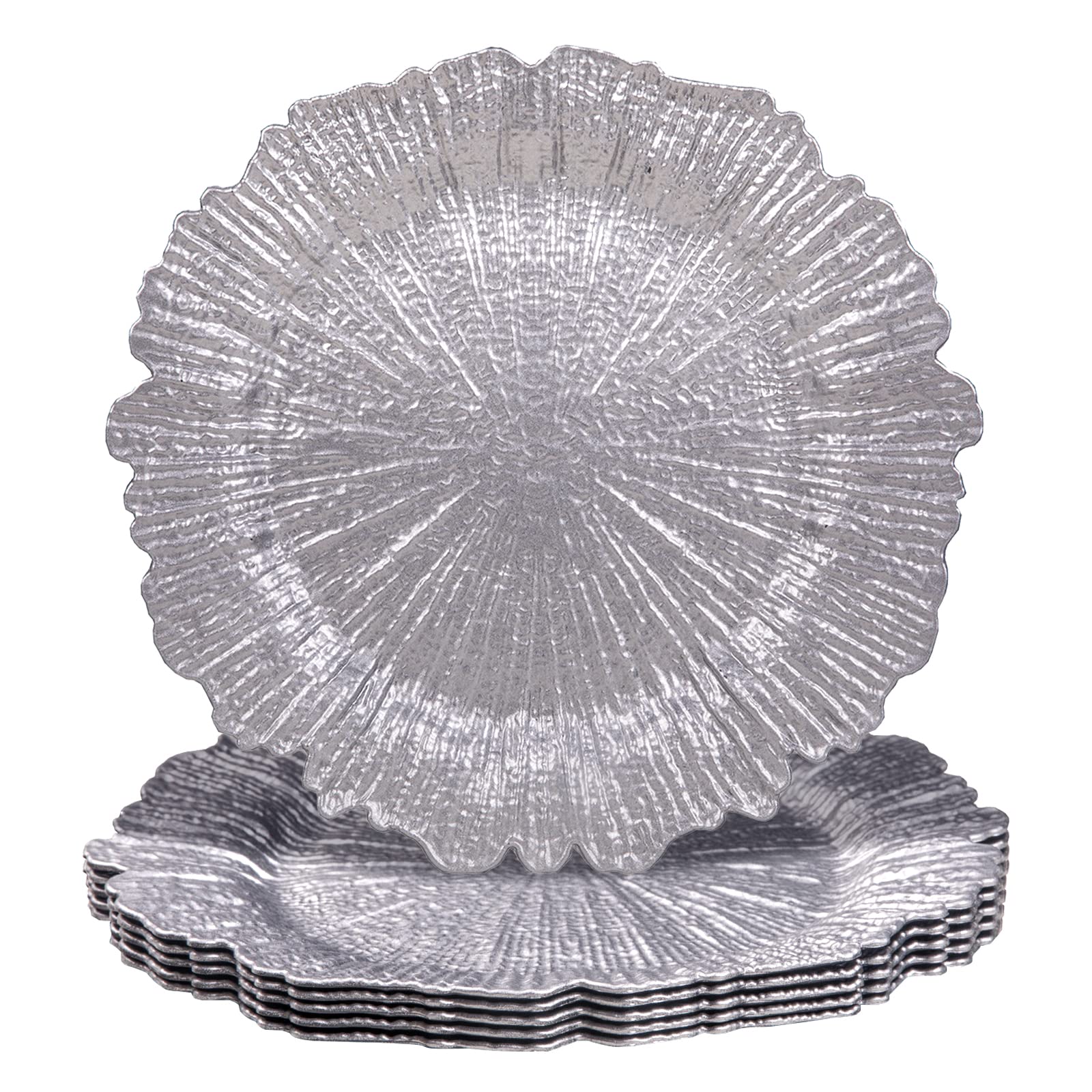 Maoname Round 13'' Silver Charger Plates, Plastic Reef Plate Chargers For Dinner Plates, Wedding, Elegant D