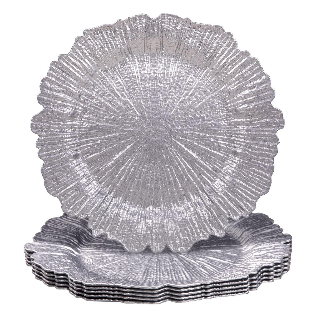Maoname Round 13'' Silver Charger Plates, Plastic Reef Plate Chargers For Dinner Plates, Wedding, Elegant D
