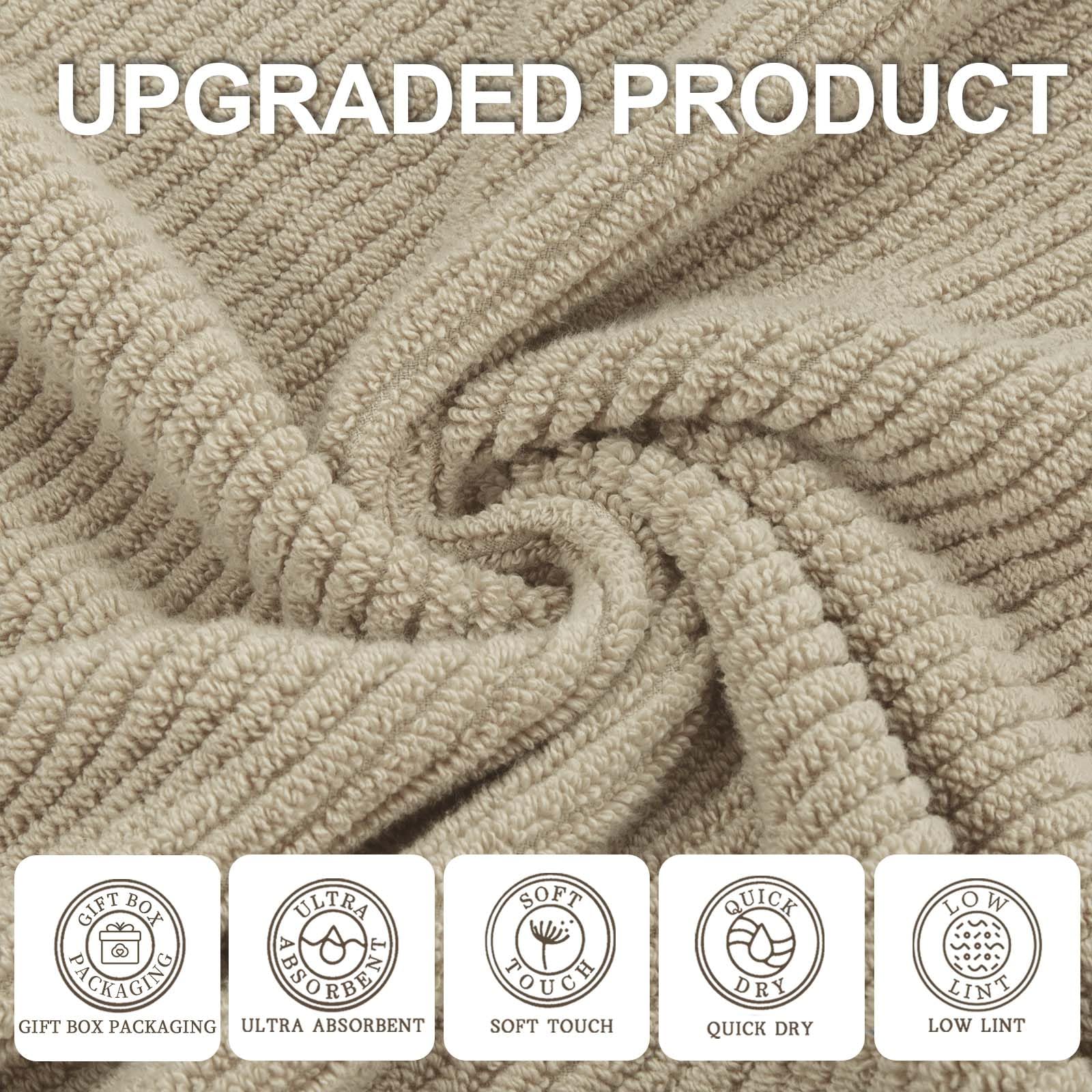 Tan Towels For Bathroom - 100% Cotton | Lightweight | Soft | Thick, 2 Bath Towels 30''X56'', 2 Hand Towels 18''X28'', 2 Washclot
