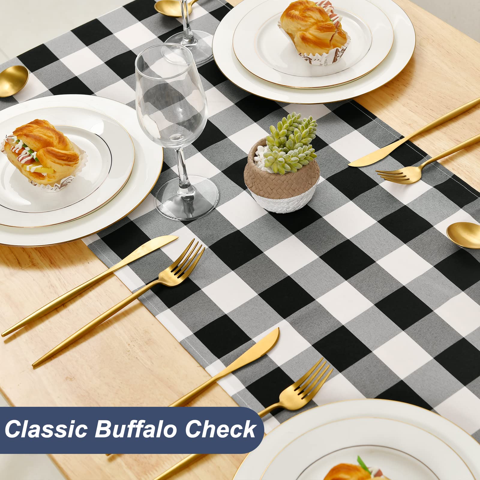 Hiasan Buffalo Plaid Table Runner, Classic Farmhouse Black And White Tabletop Collection, Waterproof Table Runner For Kitchen Di