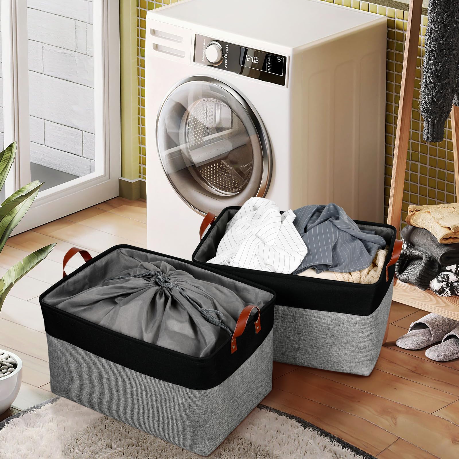 Dullemelo Extra Large Canvas Fabric Storage Basket, 70L Foldable Closet Storage Bin With Handles, 22'' Large Blanket Basket Livi