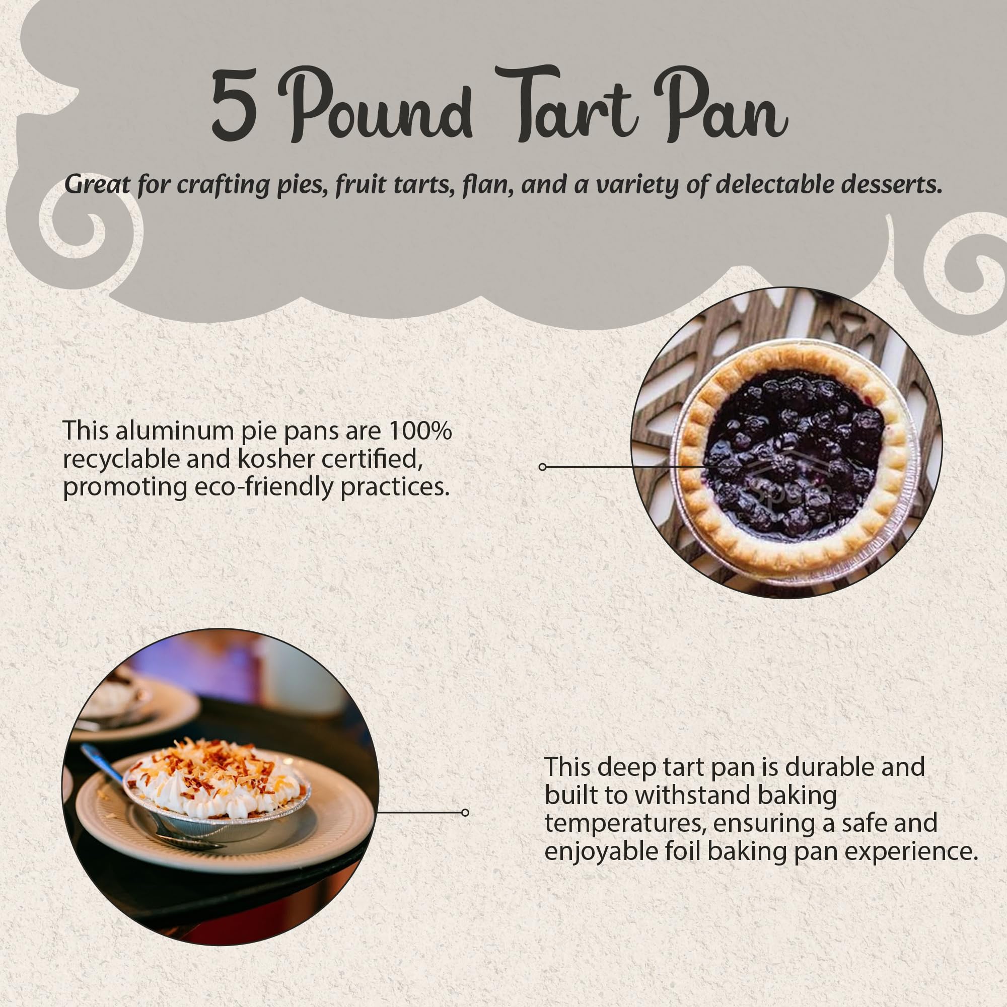 Kitchendance Disposable Aluminum Deep Tart Pan - 5 Ounces Round Shaped Aluminum Foil Individual Pie Pans For Pies, Tarts - Bakin