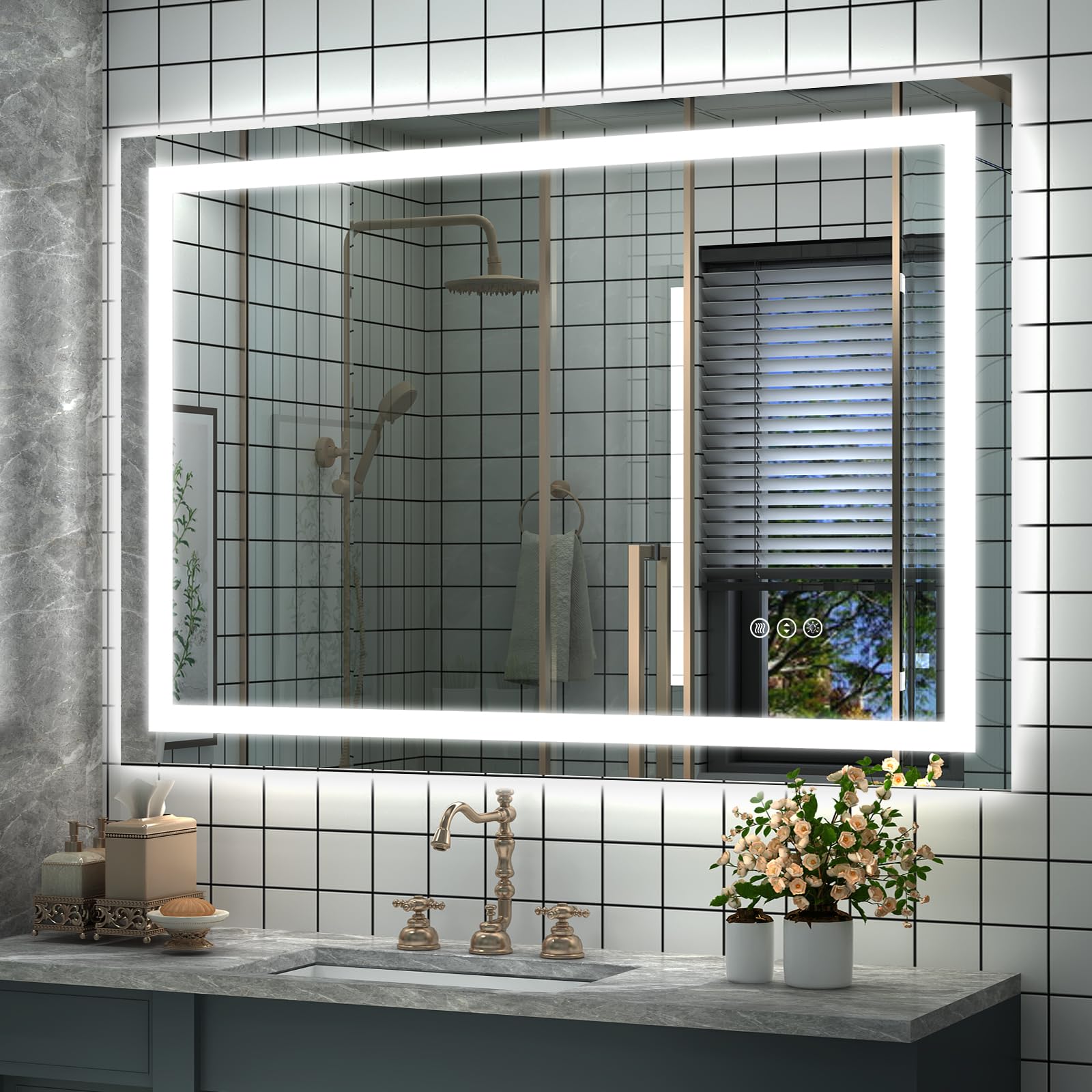 Oddsan Led Lighted Bathroom Mirror 44X32, Dimmable Vanity Mirror With Lights, Anti-Fog, Etl Listed (Backlit And Front Lighted)