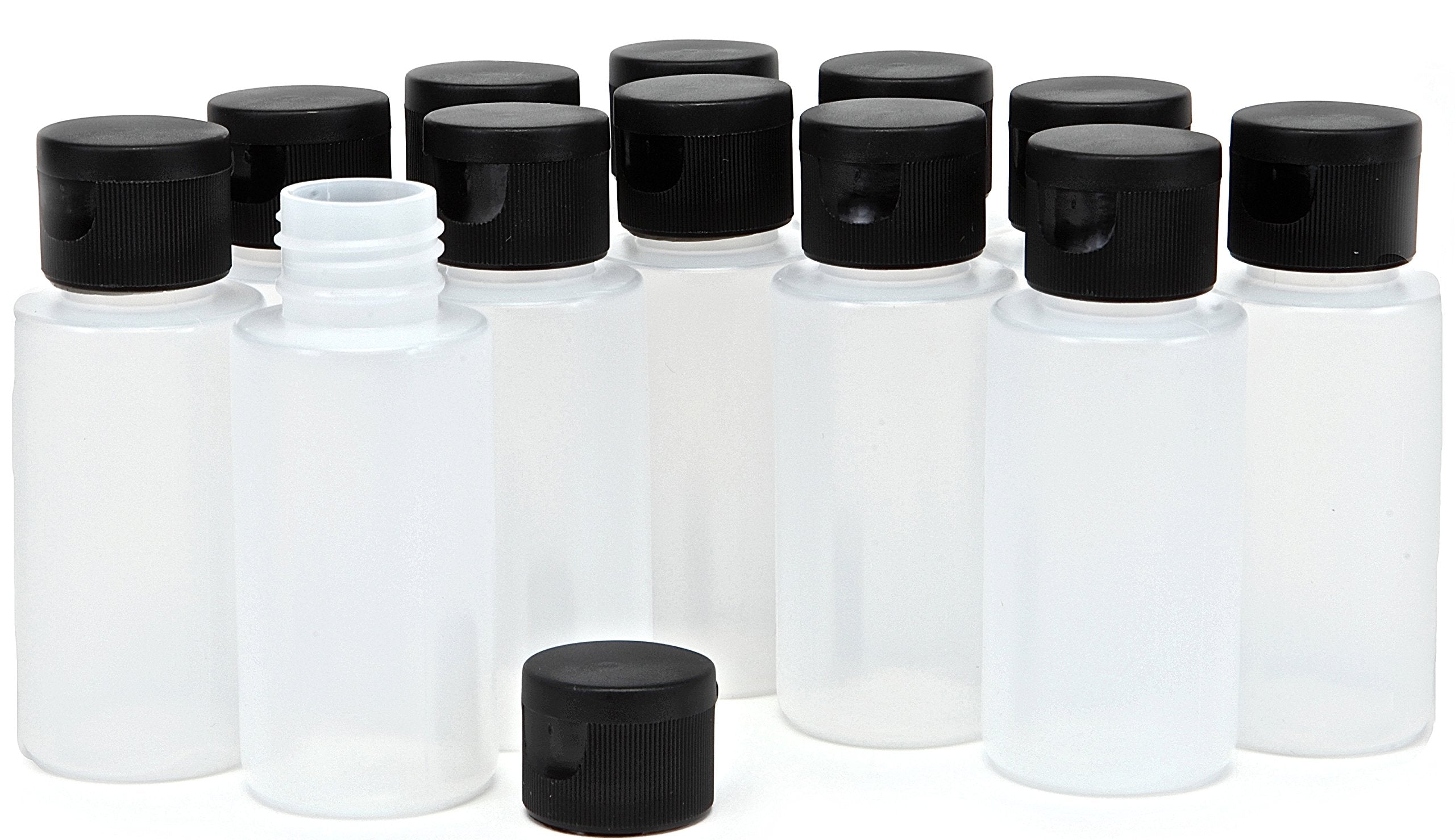 Vivaplex, 12, Clear, 2 Oz, Plastic Squeeze Bottles, With Black Flip Top Caps