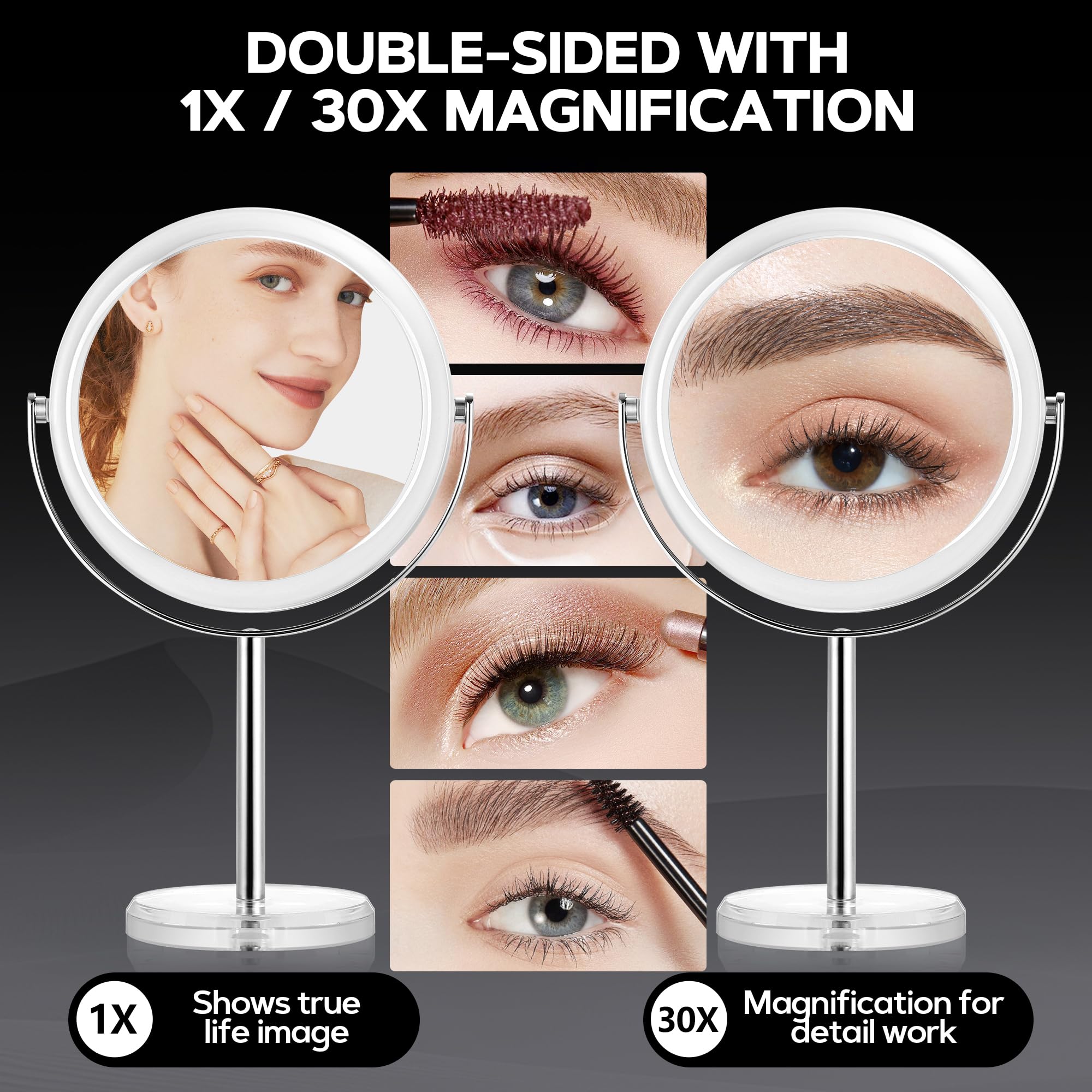 MIYADIVA 30X Magnifying Makeup Mirror - Double-Sided Vanity Stand, 8" Plastic, Travel-Friendly Design