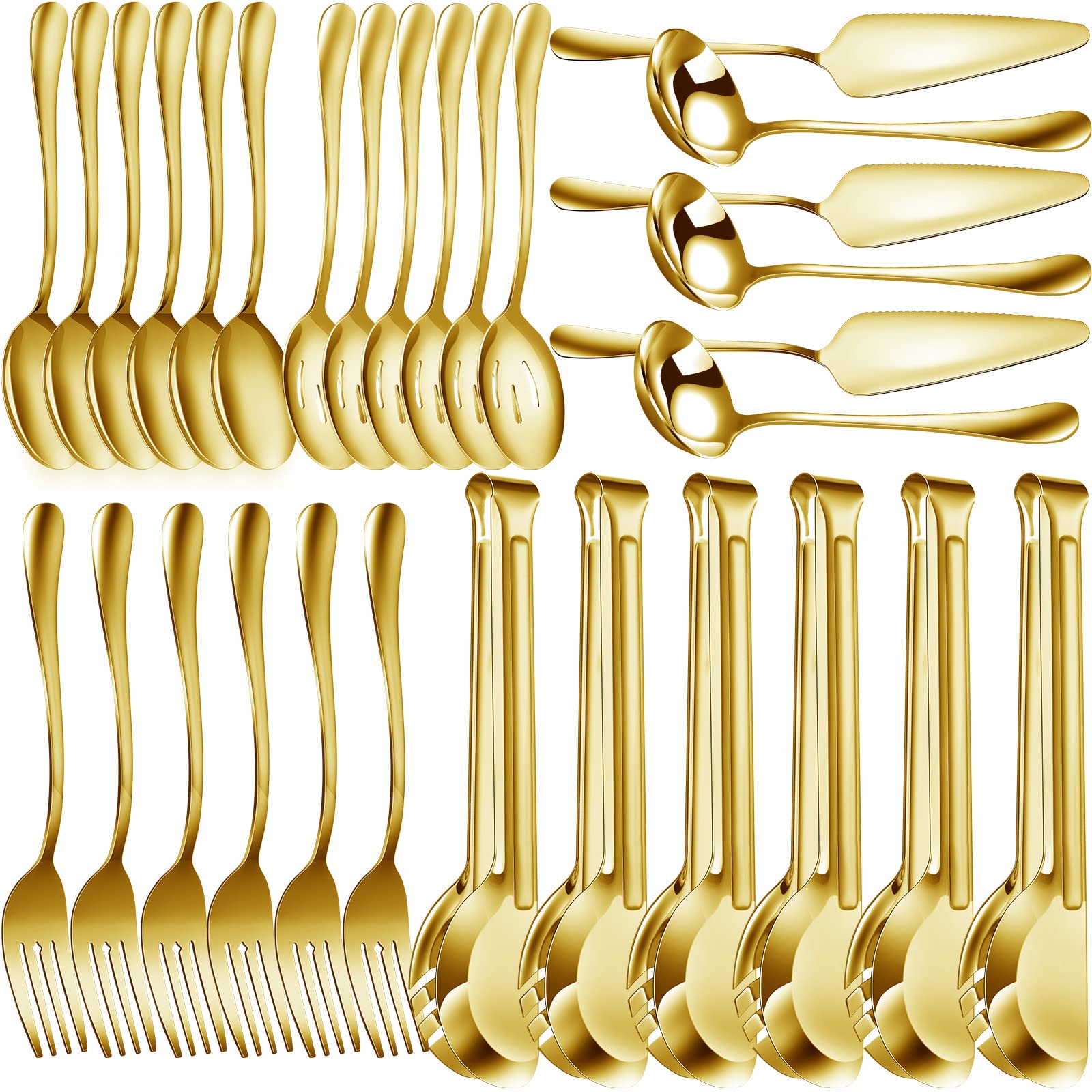 Thenshop 30 Pcs Serving Utensils Set Stainless Steel for Buffet, Gold