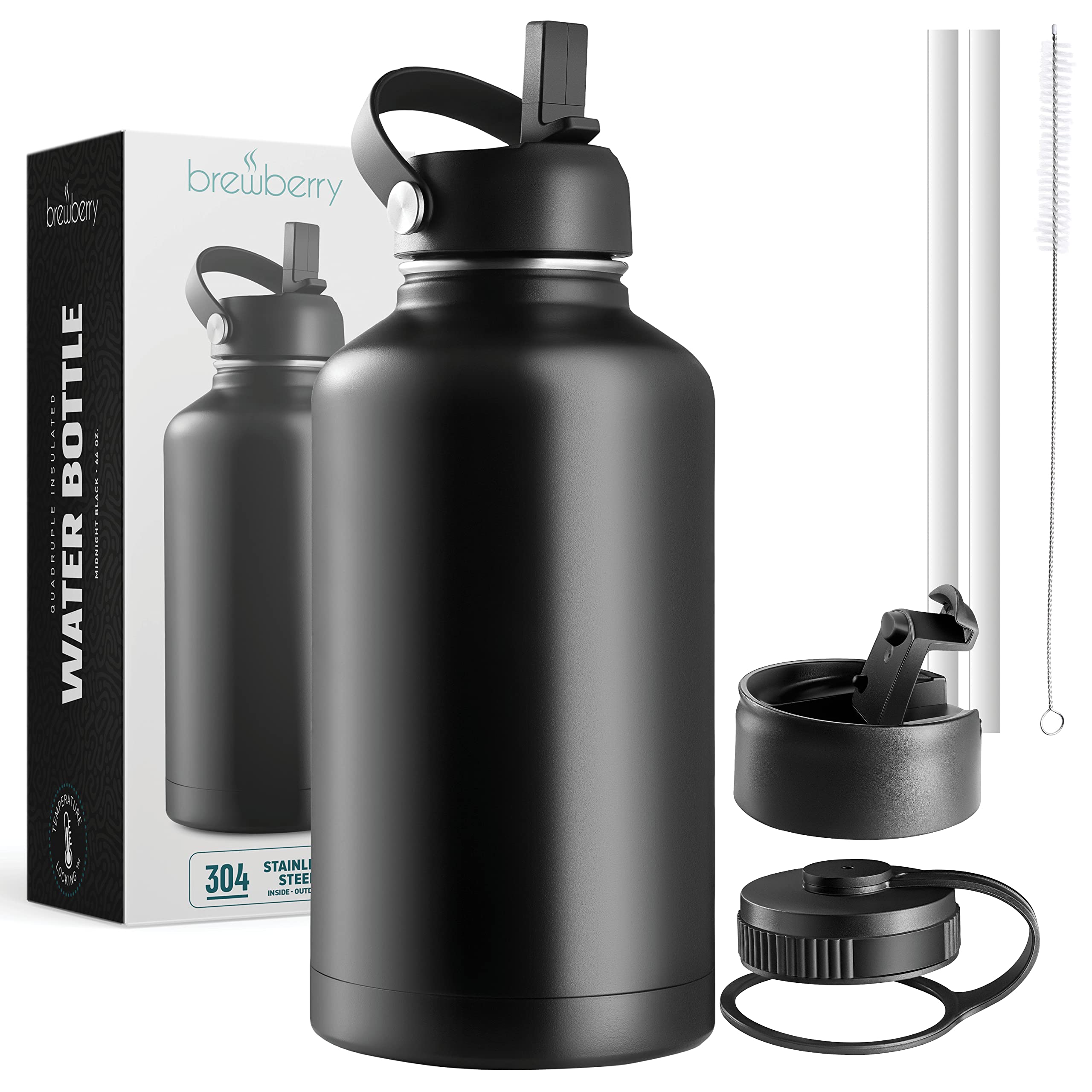 Brewberry Stainless Steel Insulated Water Bottle And Travel Mug For Hot And Cold Beverages, Wide Mouth, Double Wall Insulated Hy