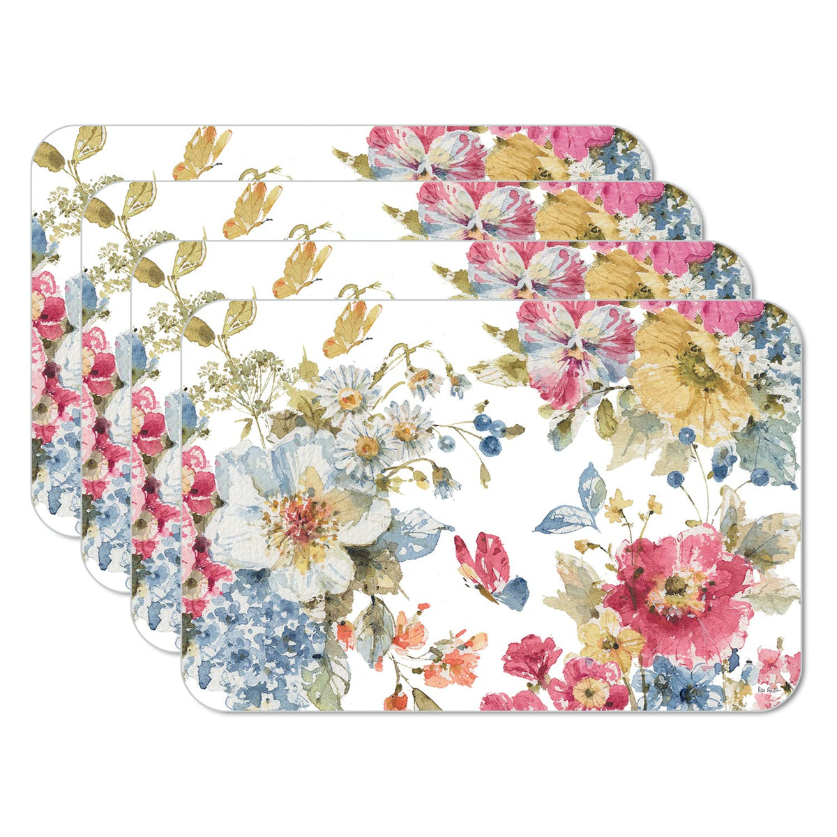 Counterart Summer Garden 4 Pack Reversible Easy Care Flexible Plastic Placemats Made In The Usa Bpa Free Pvc Free Easily Wipes C