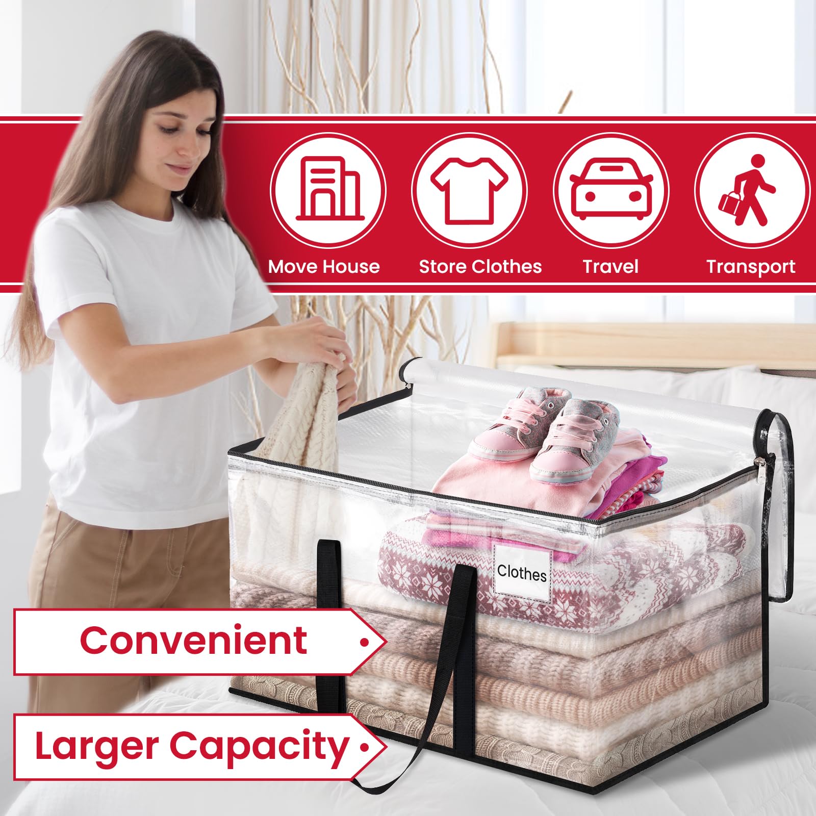 Roomhacks Clear Moving Bags Heavy Duty Extra Large, Moving Supplies With Reinforced Handle And Double Zipper, Storage Bags For M
