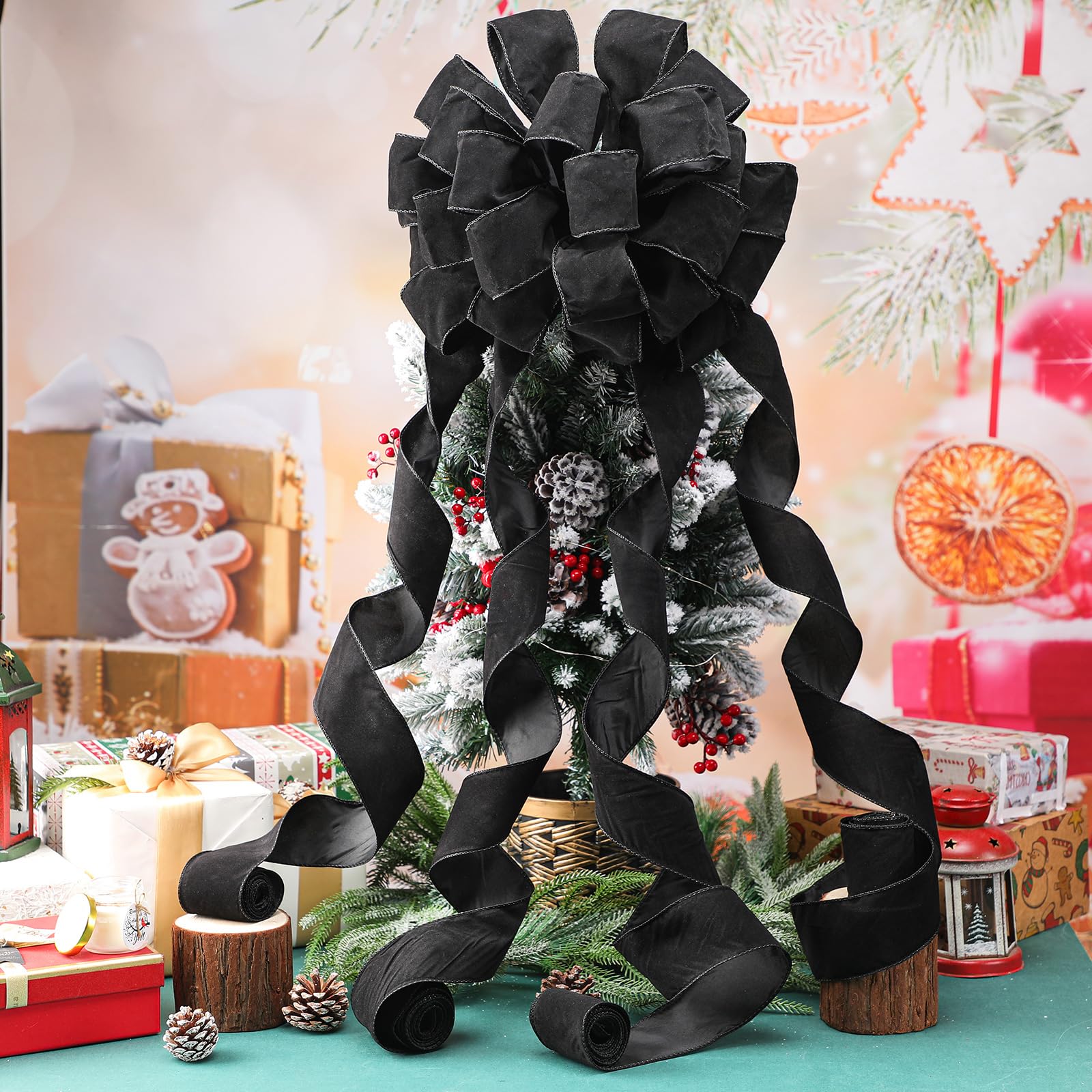 Redbaker 9ft Large Christmas Tree Topper Bows Xmas Treetop Ribbons Gift for Holiday Family Party Indoor Outdoor Decor