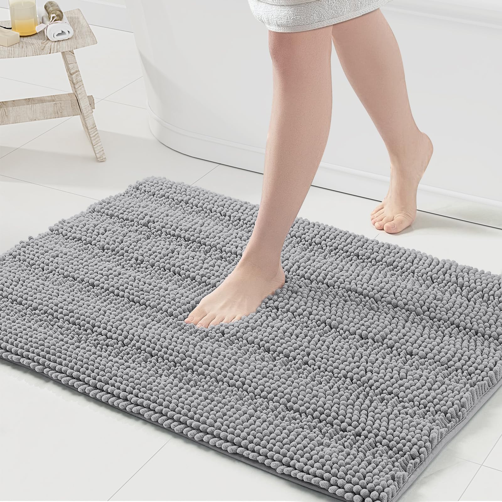 Grandaily Chenille Striped Bathroom Rugs 36X24, Extra Thick And Absorbent Bath Rugs, Non-Slip Soft Plush Shaggy Bath Carpet, Mac