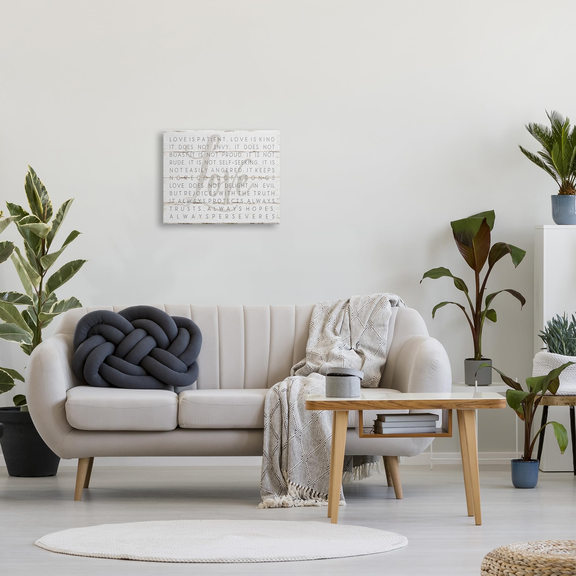 Stupell Industries Love Is Patient Grey On White Planked Look Canvas Wall Art Design By Jennifer Pugh