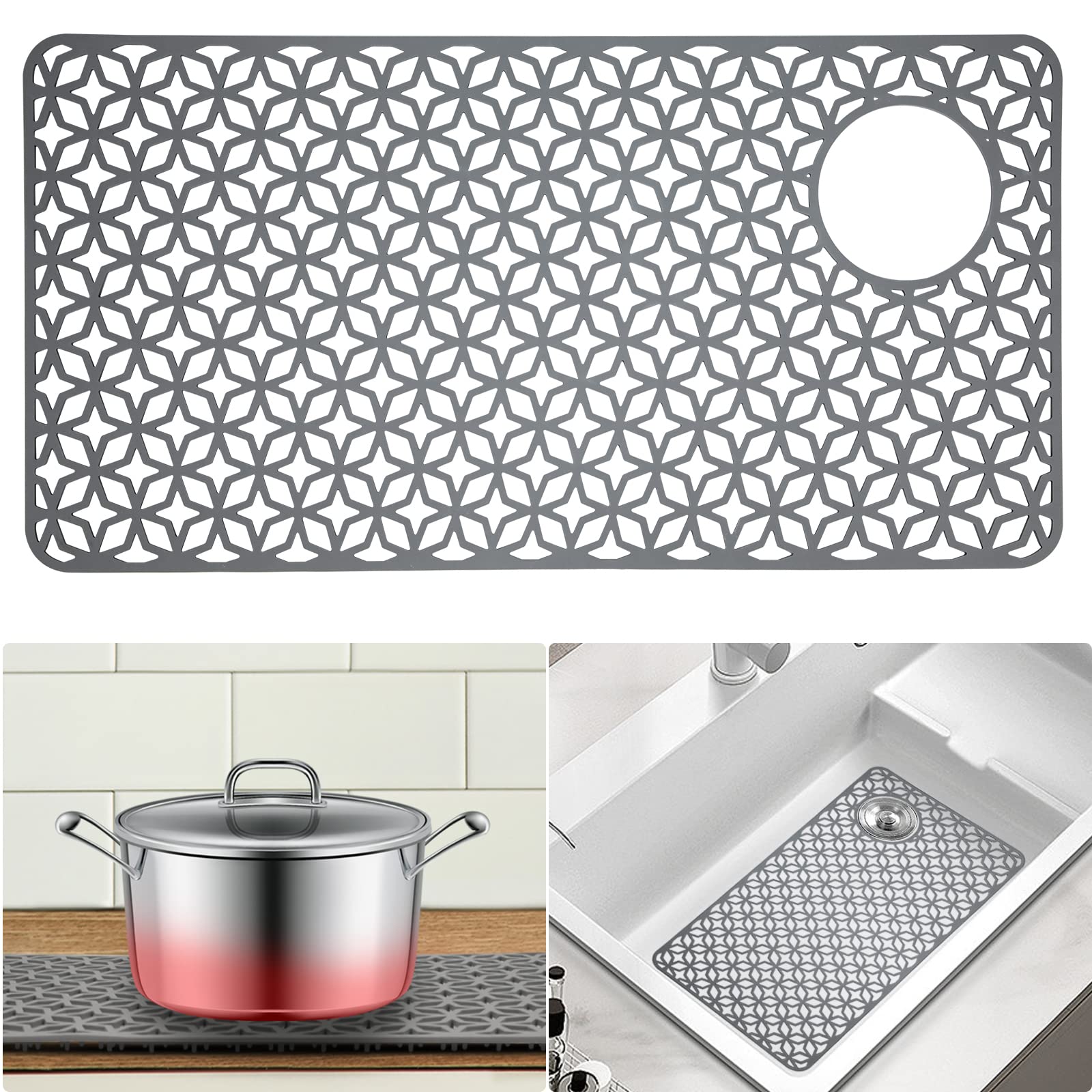 QKVCX Sink Protectors for Kitchen Sink 28.25''x 14.2'' Sink Protectors for Kitchen Sink Drainage Mat- Non-slip Sink Mat for Bottom of Kitchen Farmhouse Porcelain Sink Kitchen Sink Grid Accessory.