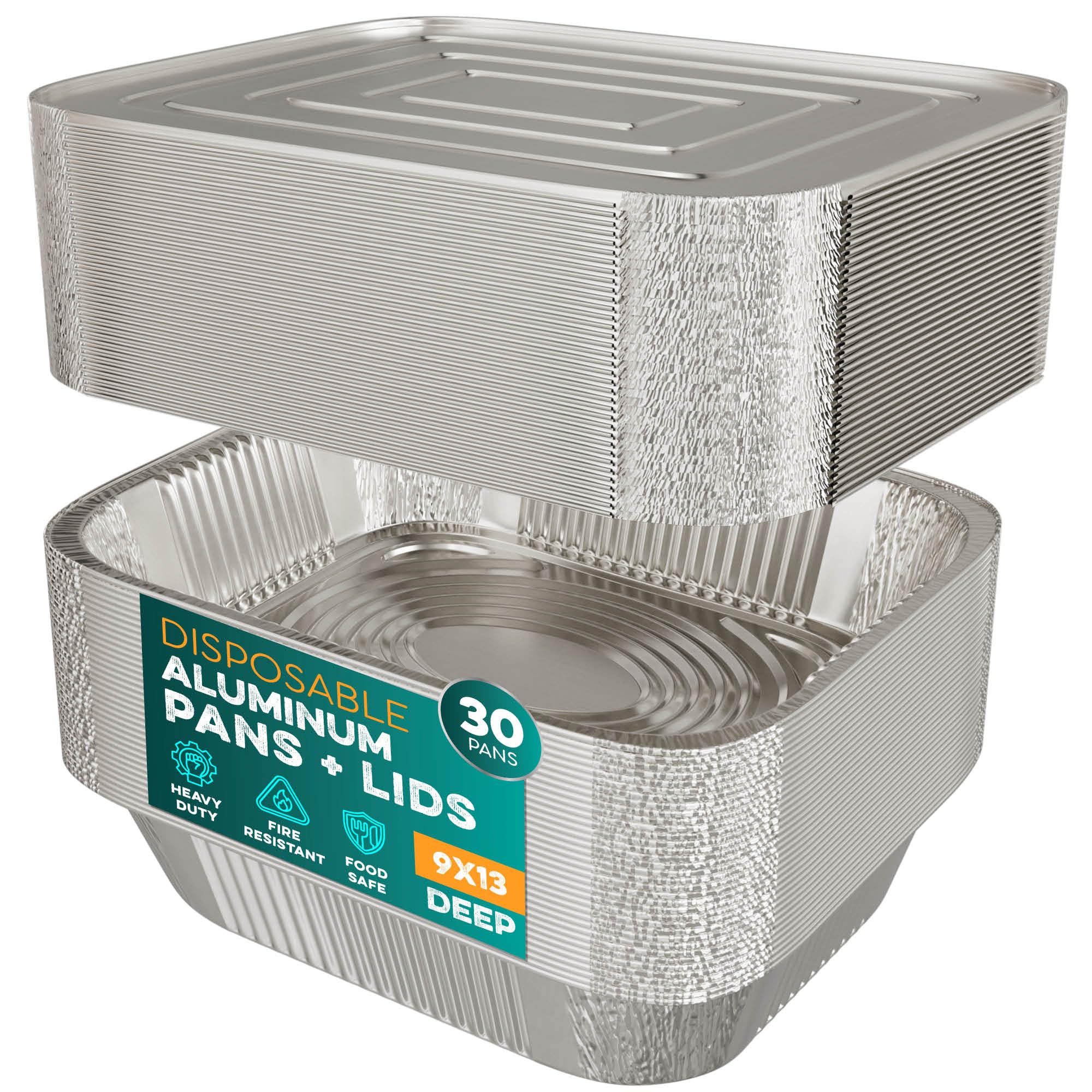 Aluminum Pans With Lids 9x13 [30 Sets] Aluminum Foil Pans Trays With Lids  Half Size Tin Foil Disposable Pans For Baking, Roast
