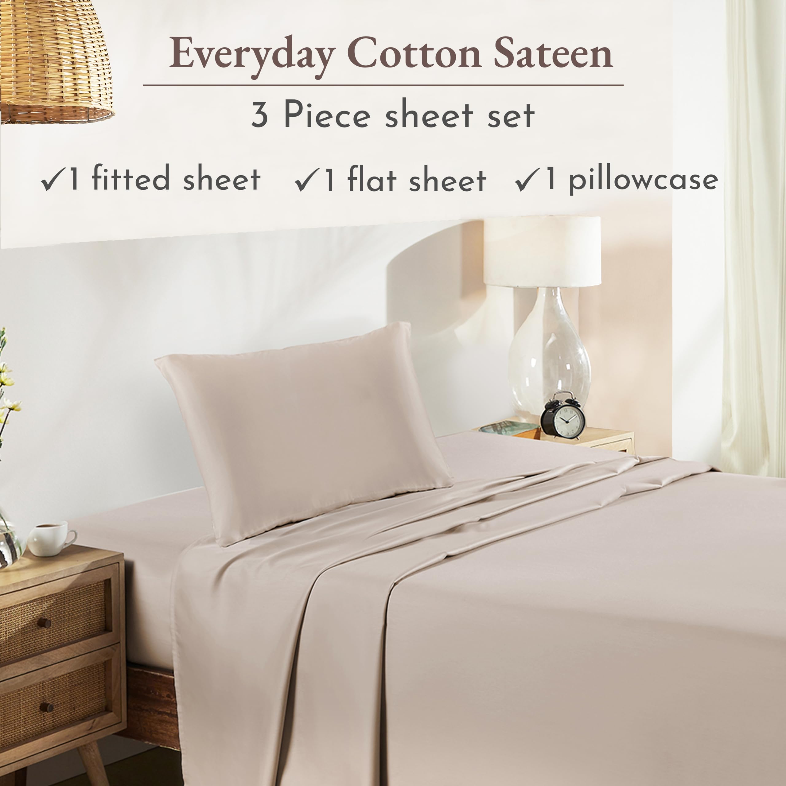 California Design Den Soft 100 Cotton Sheets Twin Size Bed Sheet Set With Deep Pockets, 3 Pc Twin Sheets With Sateen Weave For D