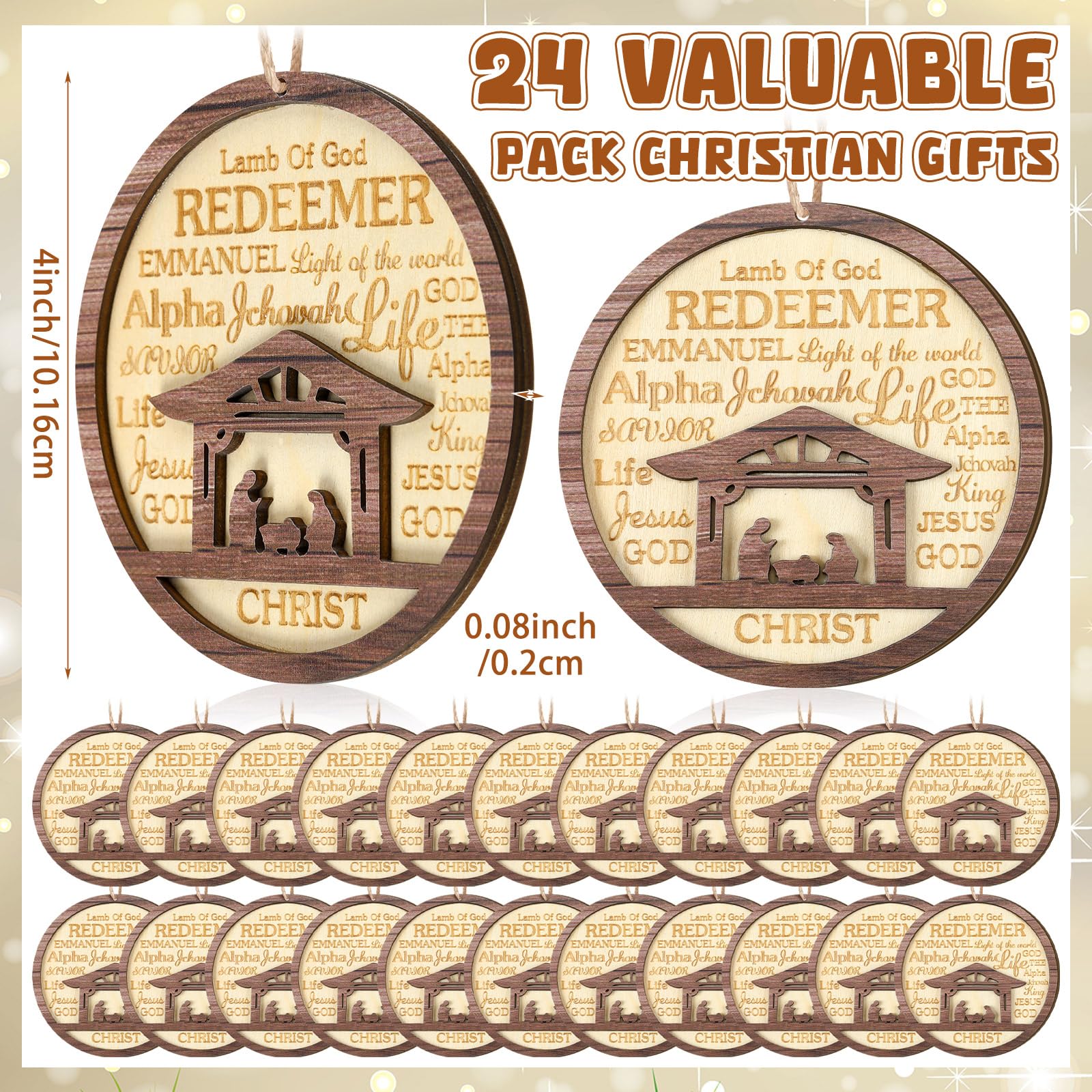 CroBlissful 48 Pack Christmas Nativity Scene Ornaments Bulk Wooden Christian Religious Catholic Gifts Nativity Story Jesus Mary