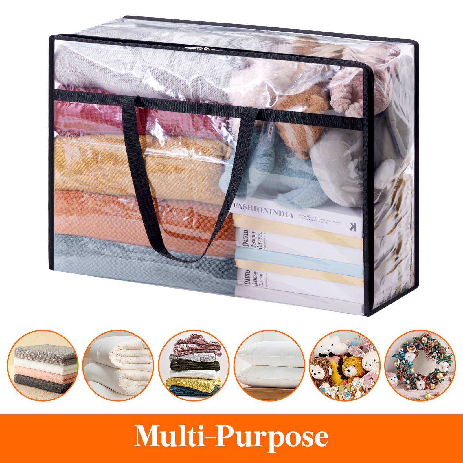 Lifewit 6 Pack Clear Clothes Storage Bags, 75L Large Plastic Blanket Storage, Vinyl Foldable Moving Bags with Zipper, Closet Org