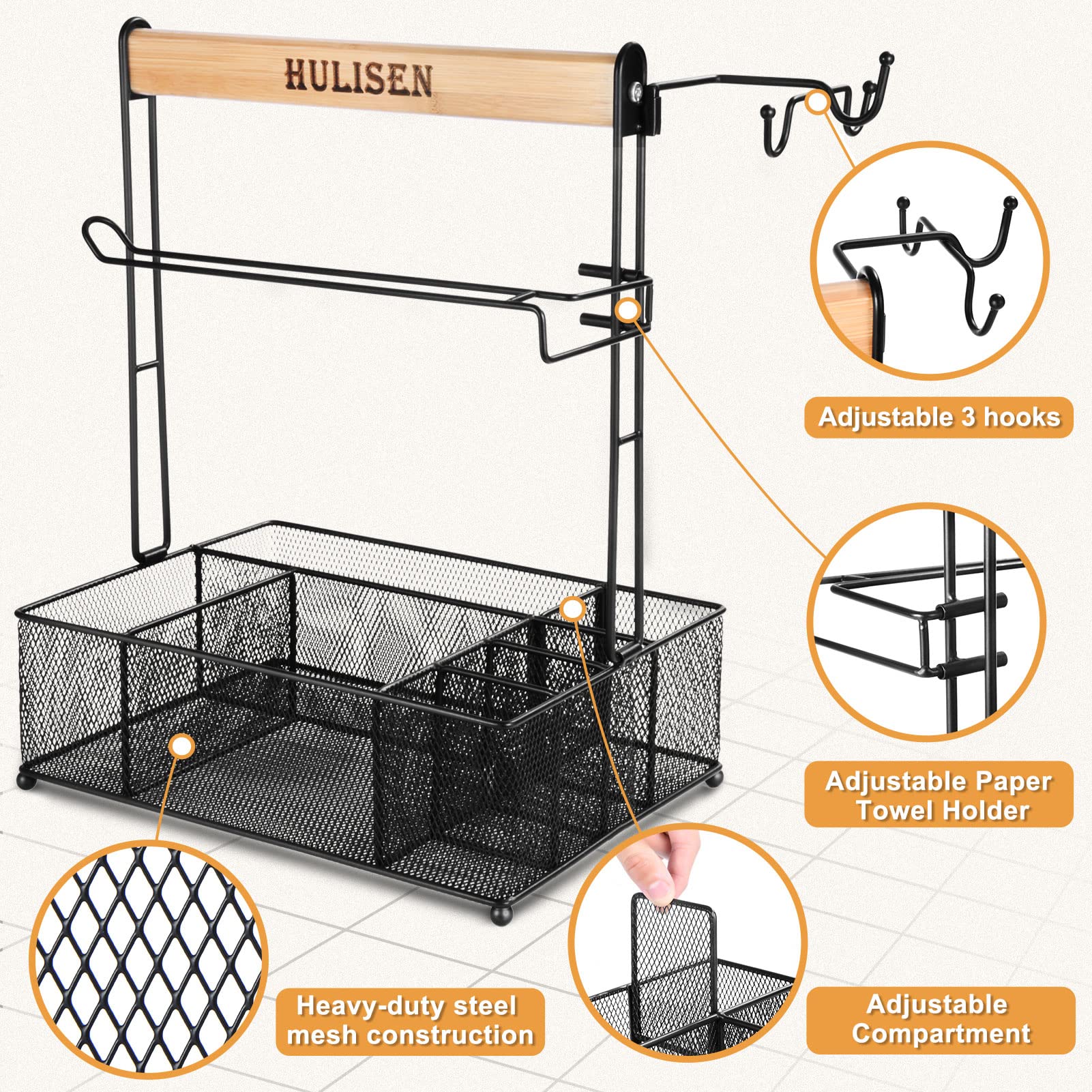 Hulisen Grill Caddy, Bbq Caddy With Paper Towel Holder, Utensil Caddy For Plates And Utensils, Picnic Condiments Caddy For Barbu