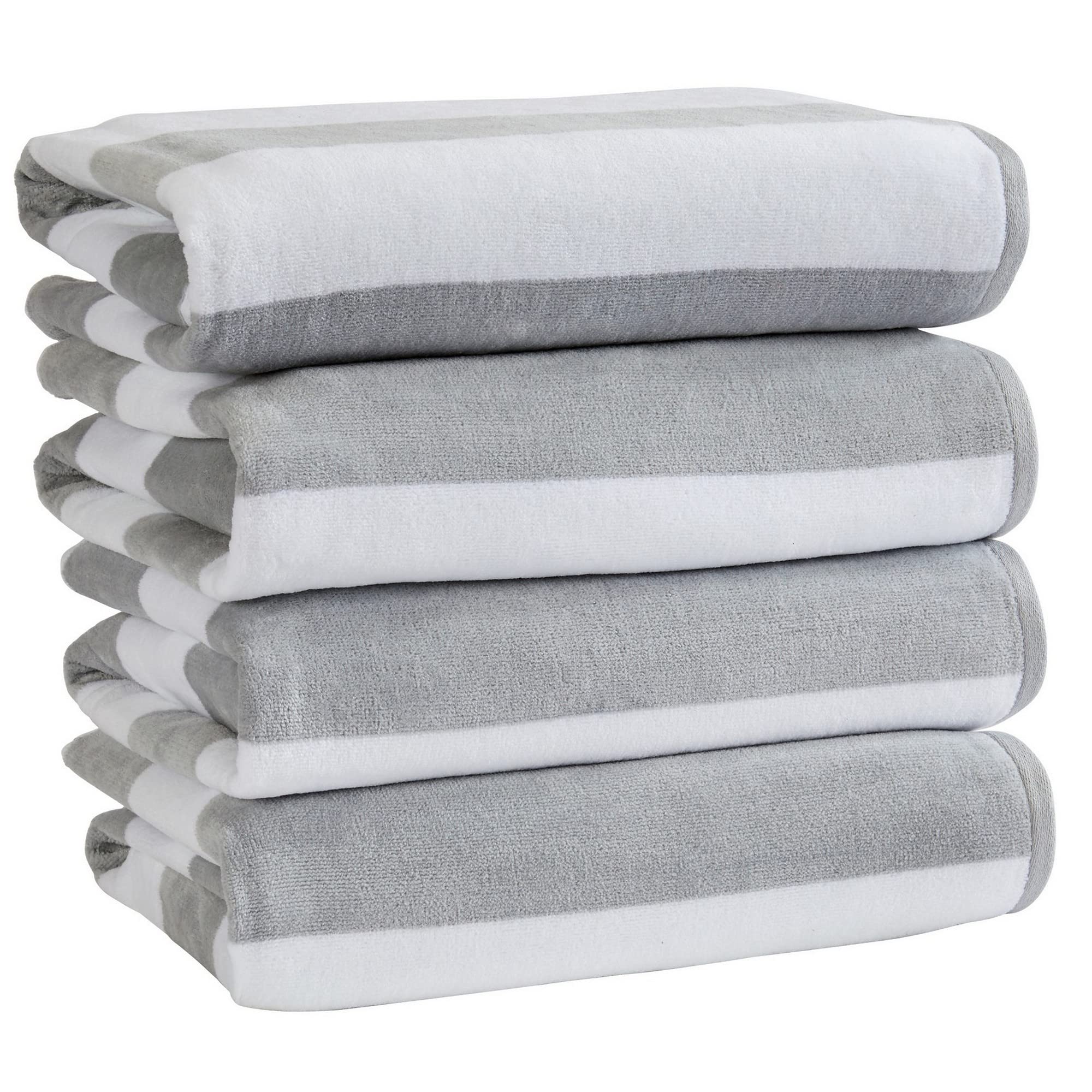 100% Cotton Velour Cabana Stripe Beach Towel Set 30'' X 60'' - Ultra Soft, Plush, & Highly Absorbent Towels For Pool, Beach, & S