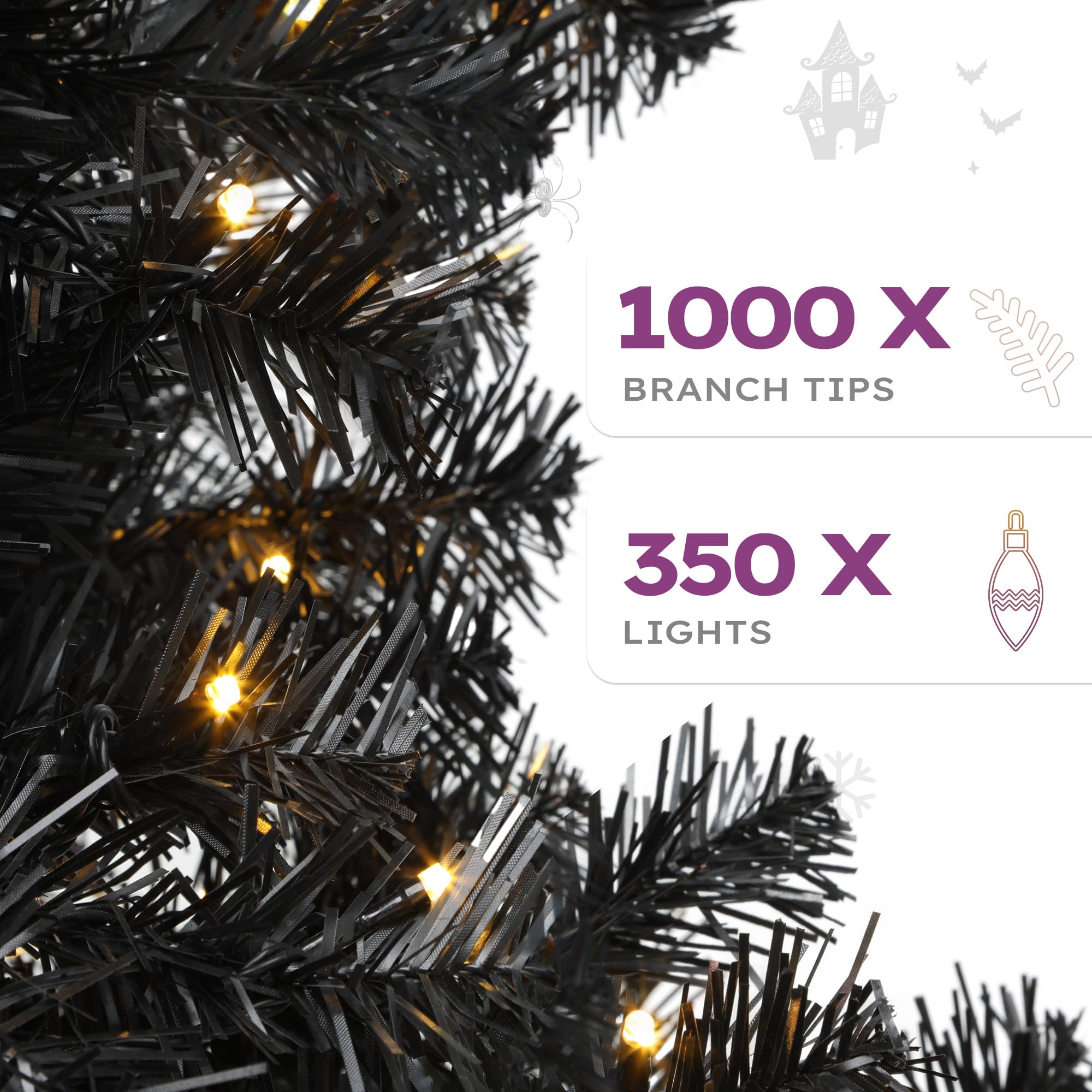 YITAHOME Pre-Lit Black Pencil Halloween Christmas Tree 7.5ft w/Remote, Black Slim Artificial Christmas Tree, Prelit Pencil Chris
