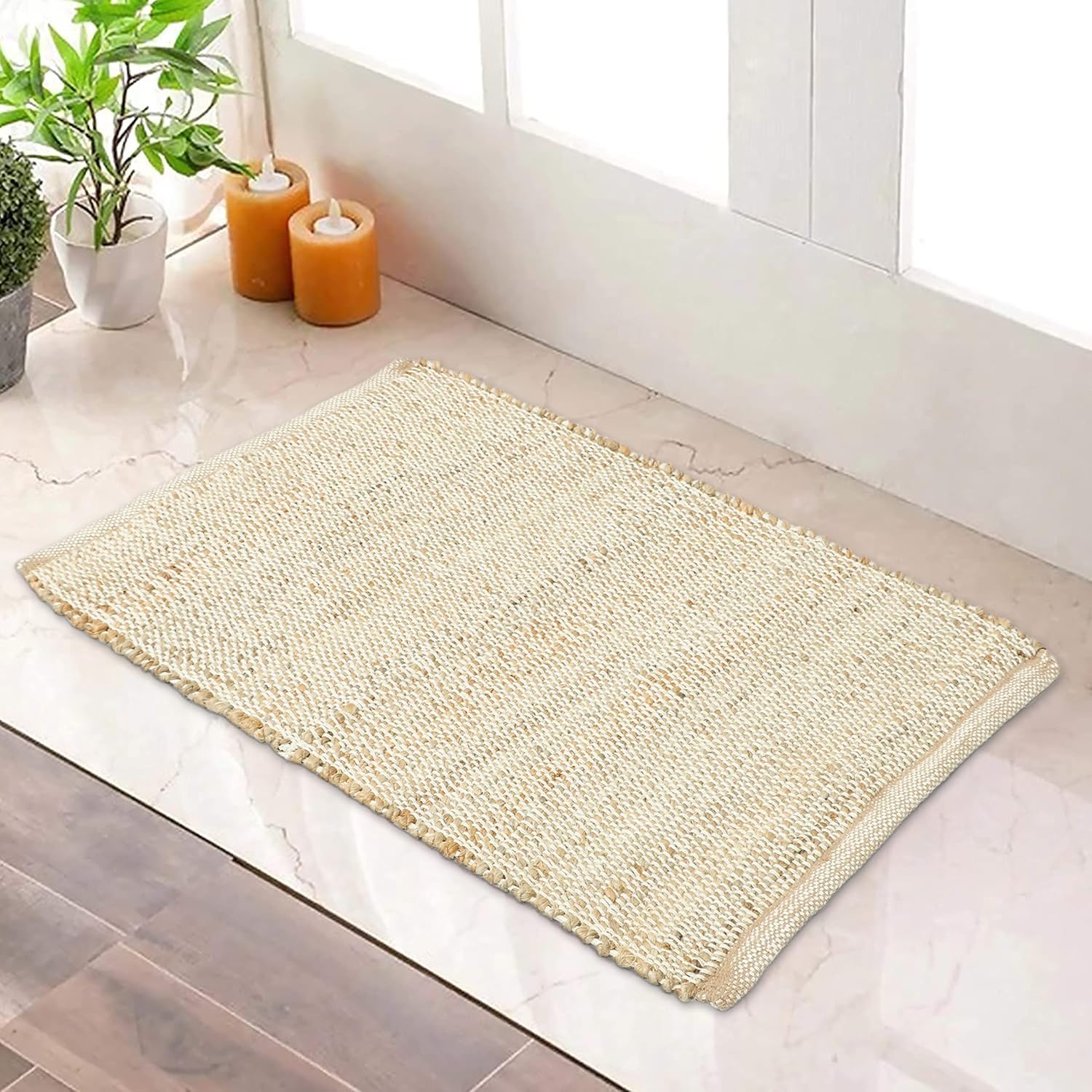 The Home Talk Jute Cotton Area Rug-Handcrafted Traditional Rectangular Rugs-Hand Woven Rug-Natural Rugs For Entryway Bedroom,Din