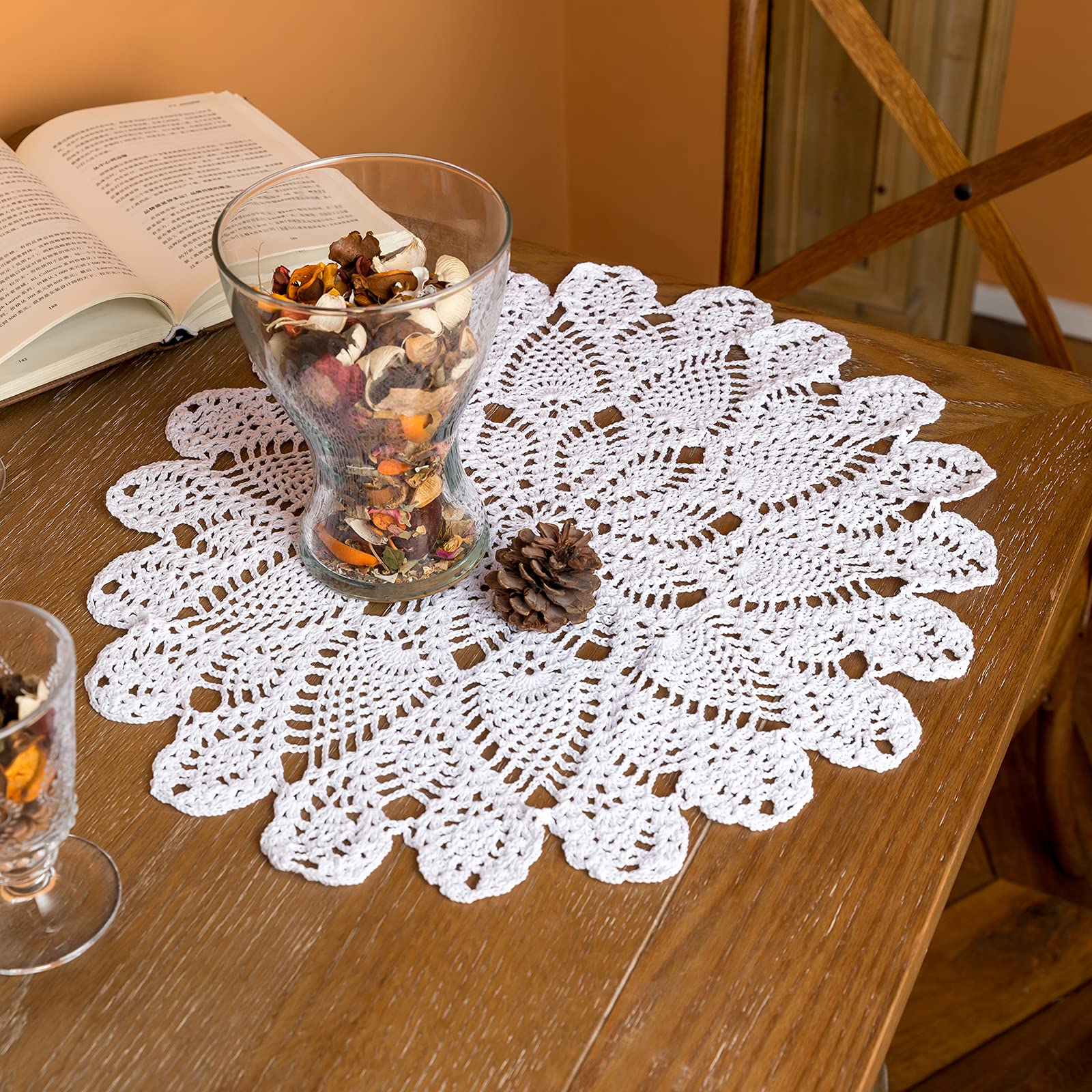 Phantomon 20 Inch Lace Doilies Table Placemats Handmade Crochet Cloth Round Coasters Knitted Doilies For Tables Sofa Cover, 100%