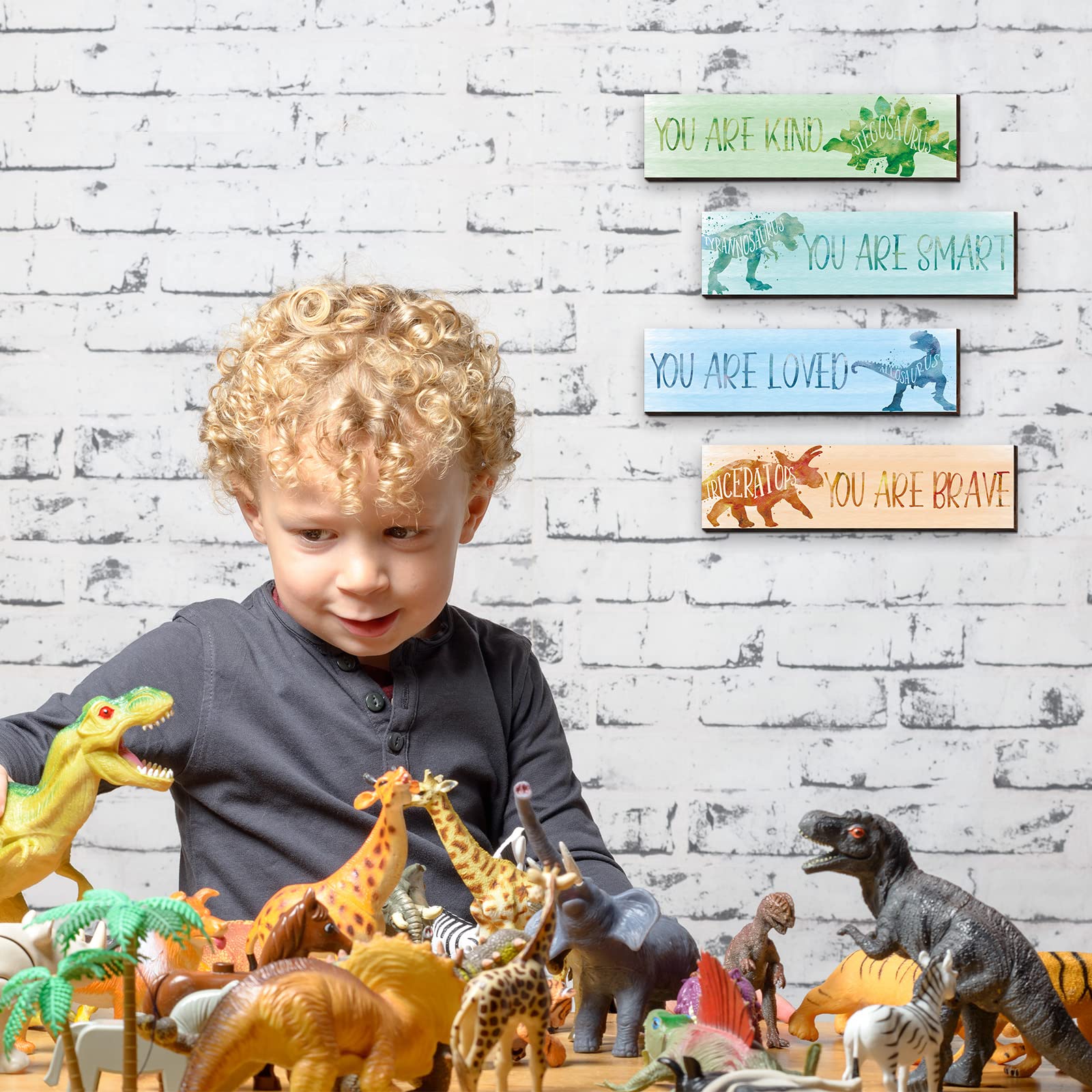 Yalikop 4 Pcs Dinosaur Room Decor For Boys, Inspirational Dinosaur Posters For Kids Room, Dinosaur Wall Decor For Nursery Room C