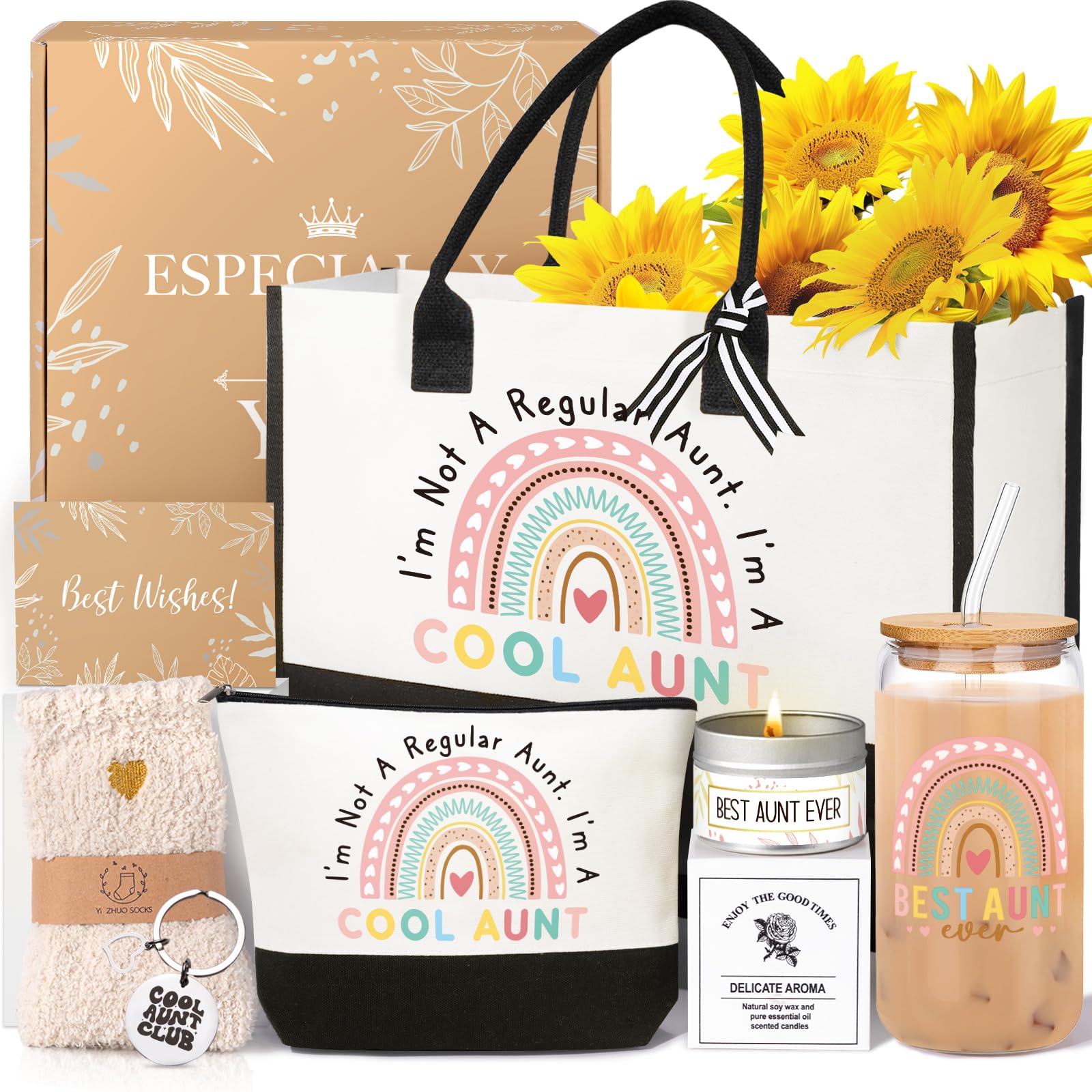 Aunt Gifts, Birthday Gifts for Aunt from Niece Nephew, Best Auntie Gift Ideas Canvas Tote Bag 16 Oz Can Glass Birthday Christmas