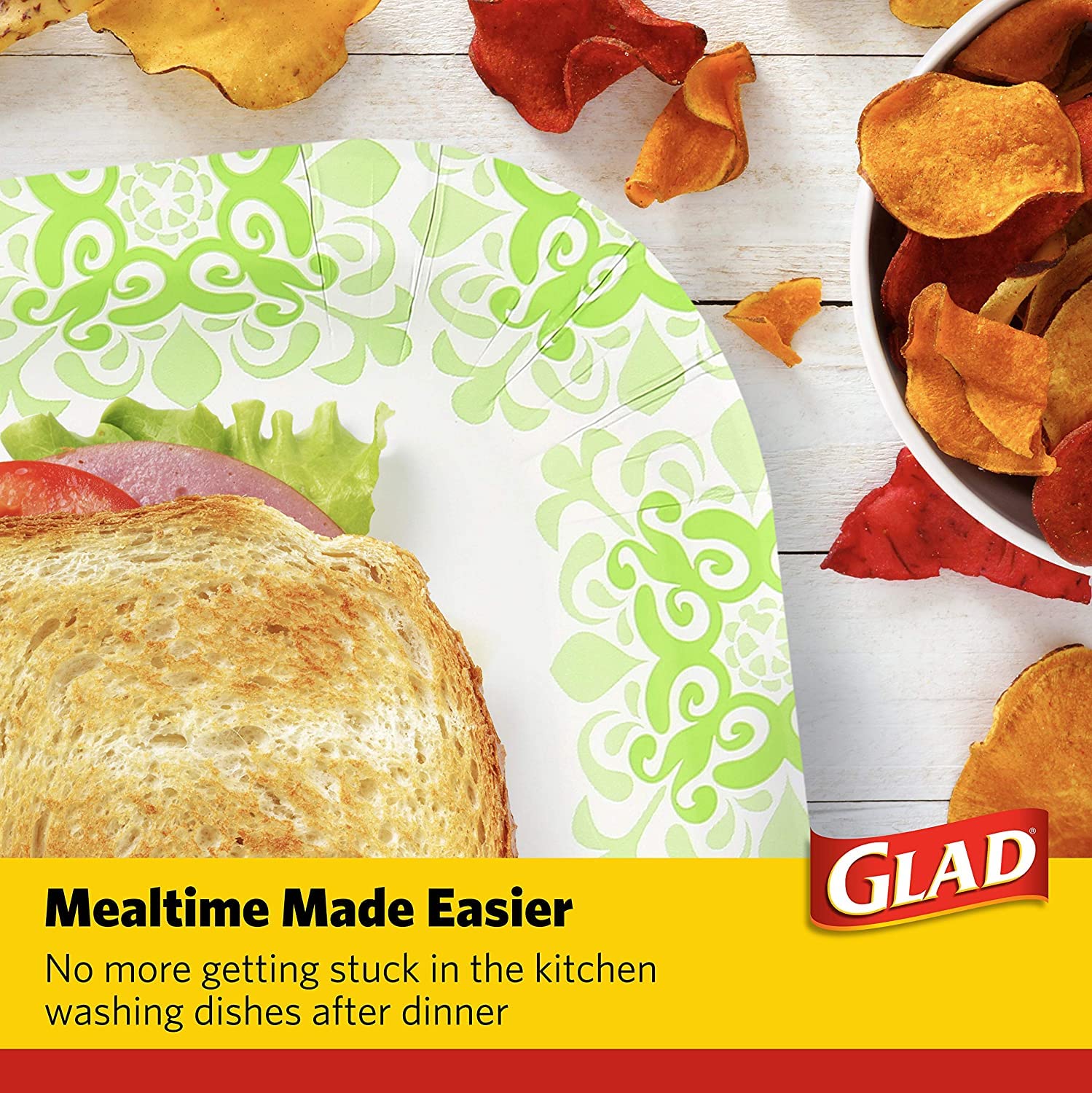 Glad Square Disposable Paper Plates For All Occasions | New & Improved Quality | Soak Proof, Cut Proof, Microwaveable Heavy Duty