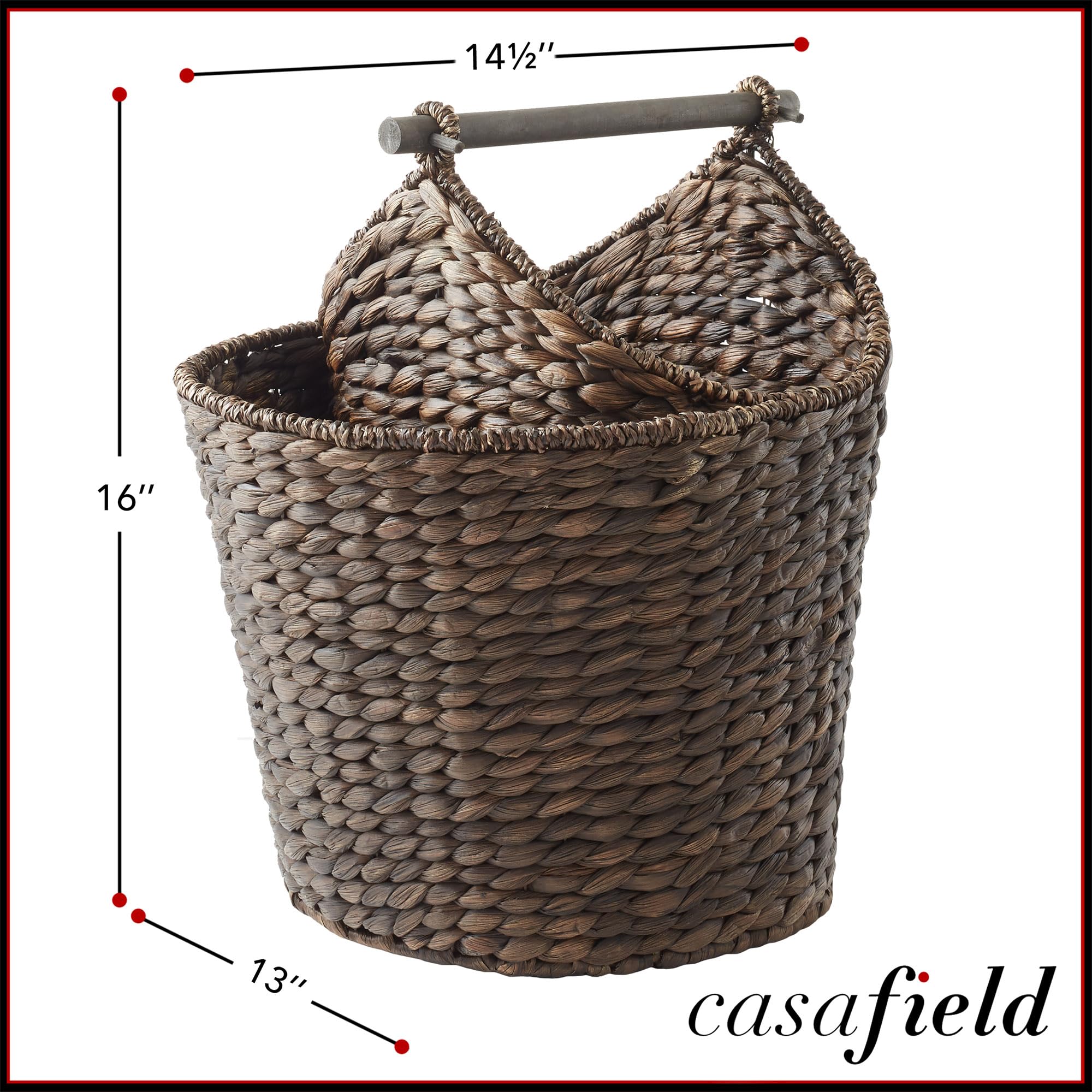 Casafield Toilet Paper Roll Storage Basket with Magazine Holder, Espresso - Woven Water Hyacinth Wicker Bathroom Bin for Bath Ti