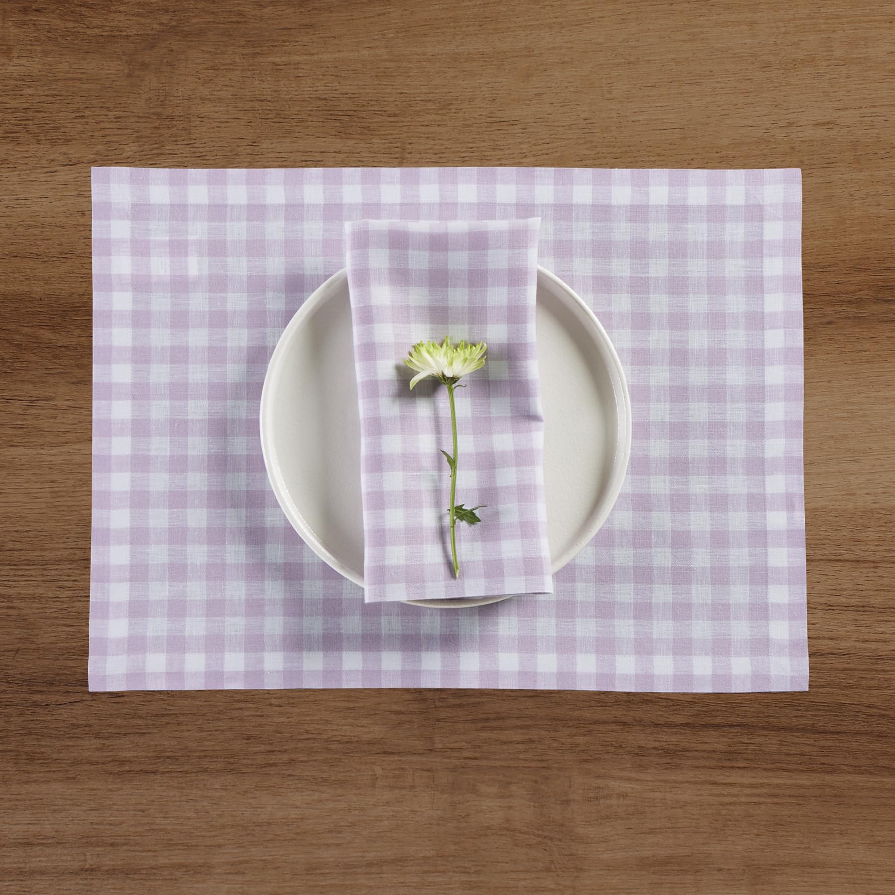 Solino Home Check Linen Dinner Napkins 20 X 20 Inch - 100% Pure Linen Lilac Plaid Cloth Napkins Set Of 4 For Spring, Easter - Gi