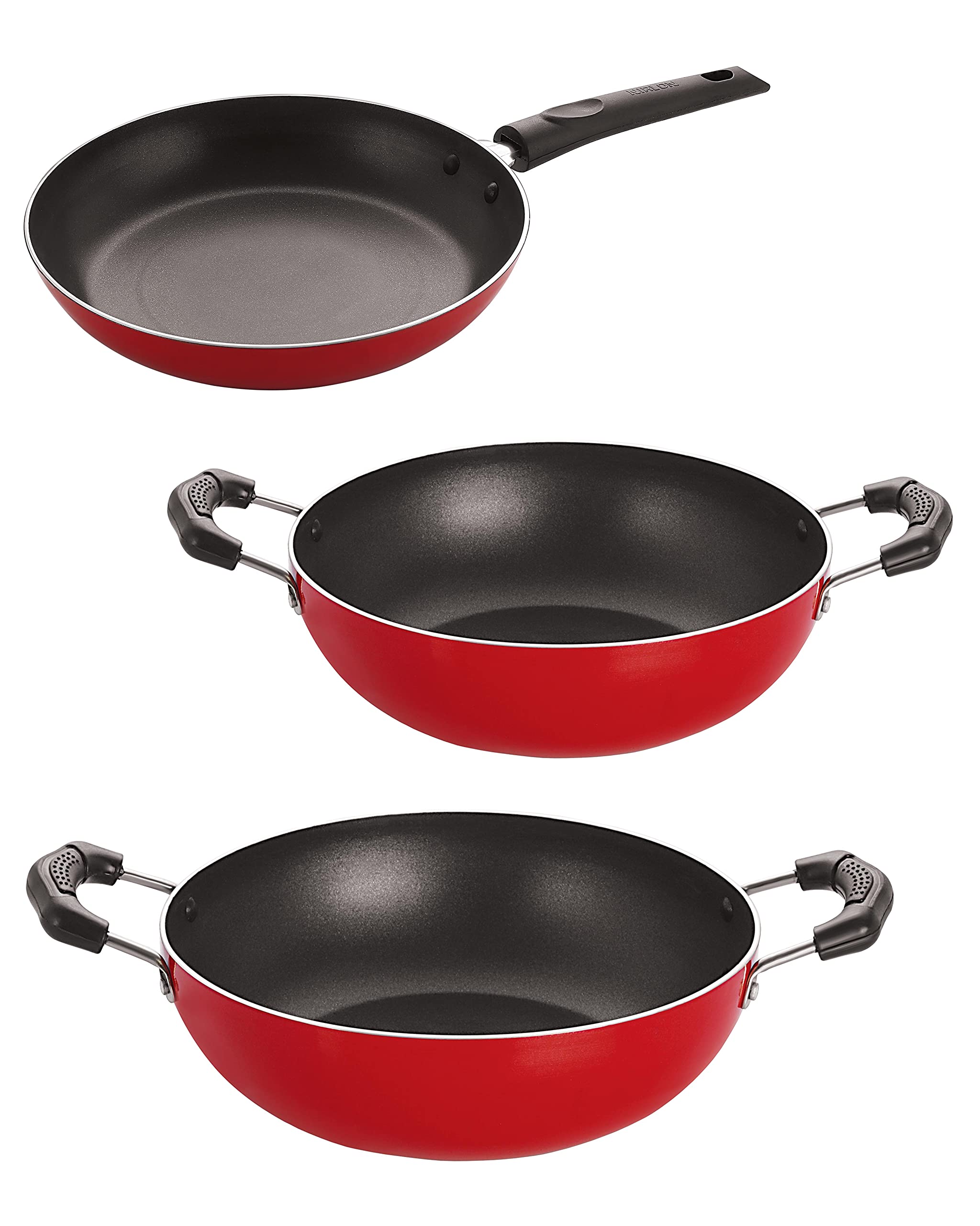 Nirlon Cookware Is Total NonStick System Is Completely Safe And Non Toxic Set  Kadai 2 Liter, Kadai 2.5 Liter, Papper Pan 20 