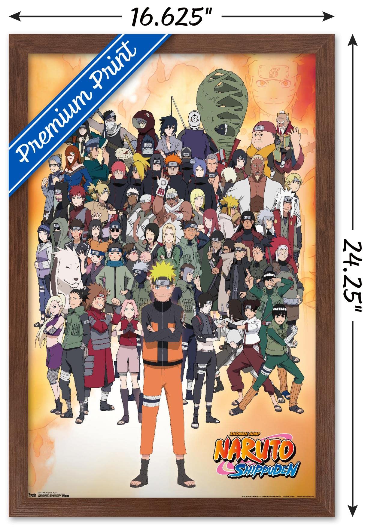 Trends International Naruto Shippuden - Group Wall Poster, 14.725'' X 22.375'', Mahogany Framed Version